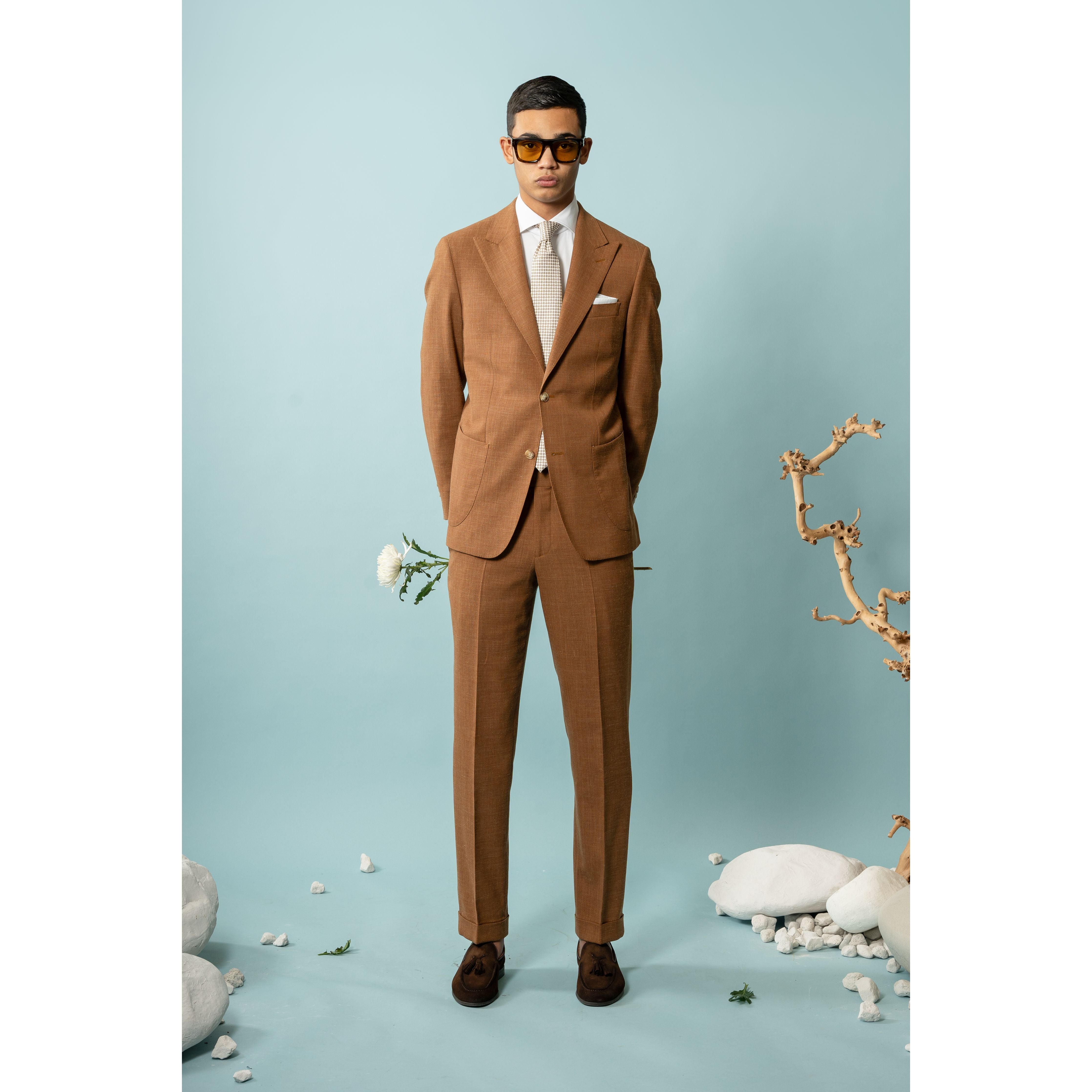 Munro Linnen Kostuum Camel | Paulo Oliveira