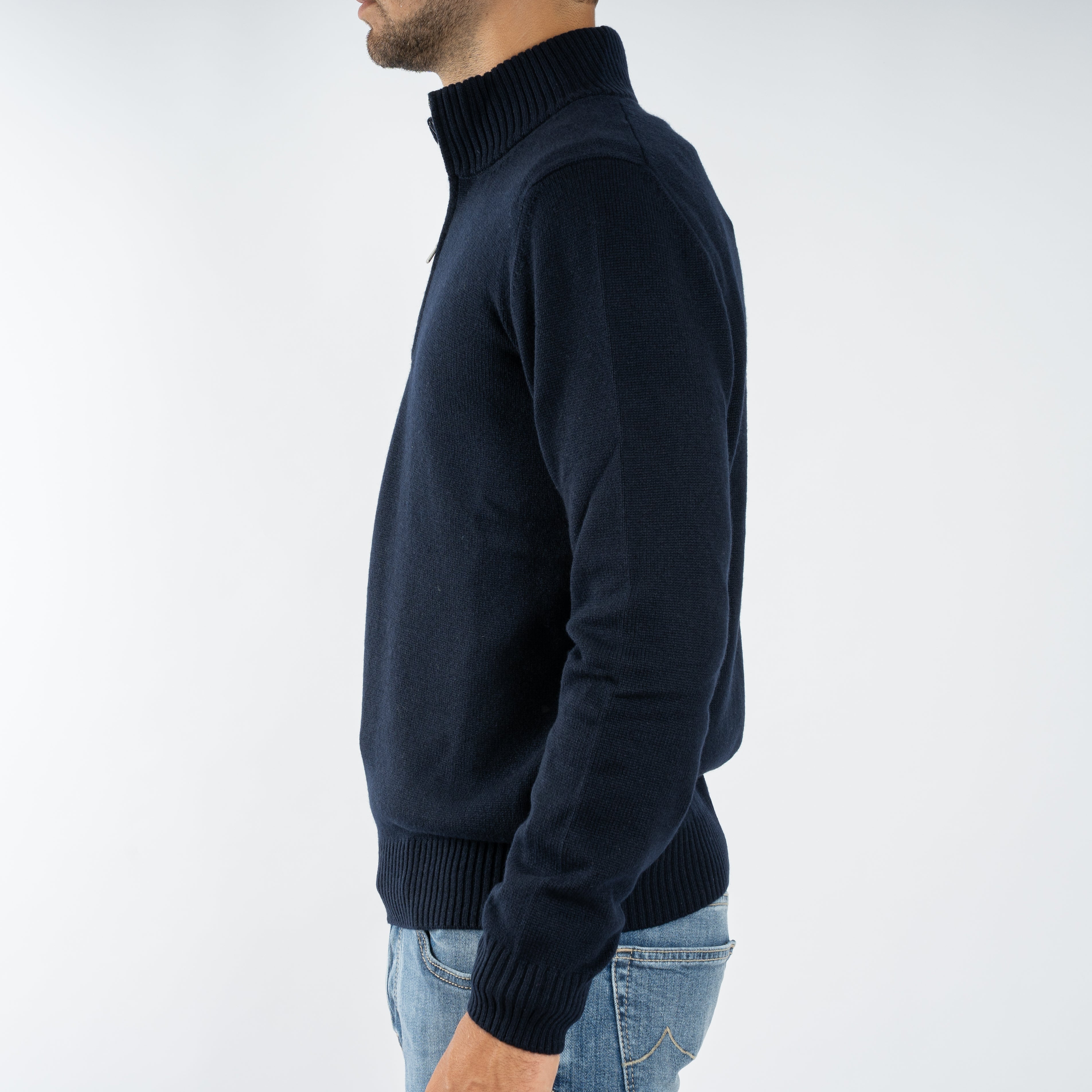 Gran Sasso Gebreide Trui met Rits Donkerblauw | Cashmere Blend