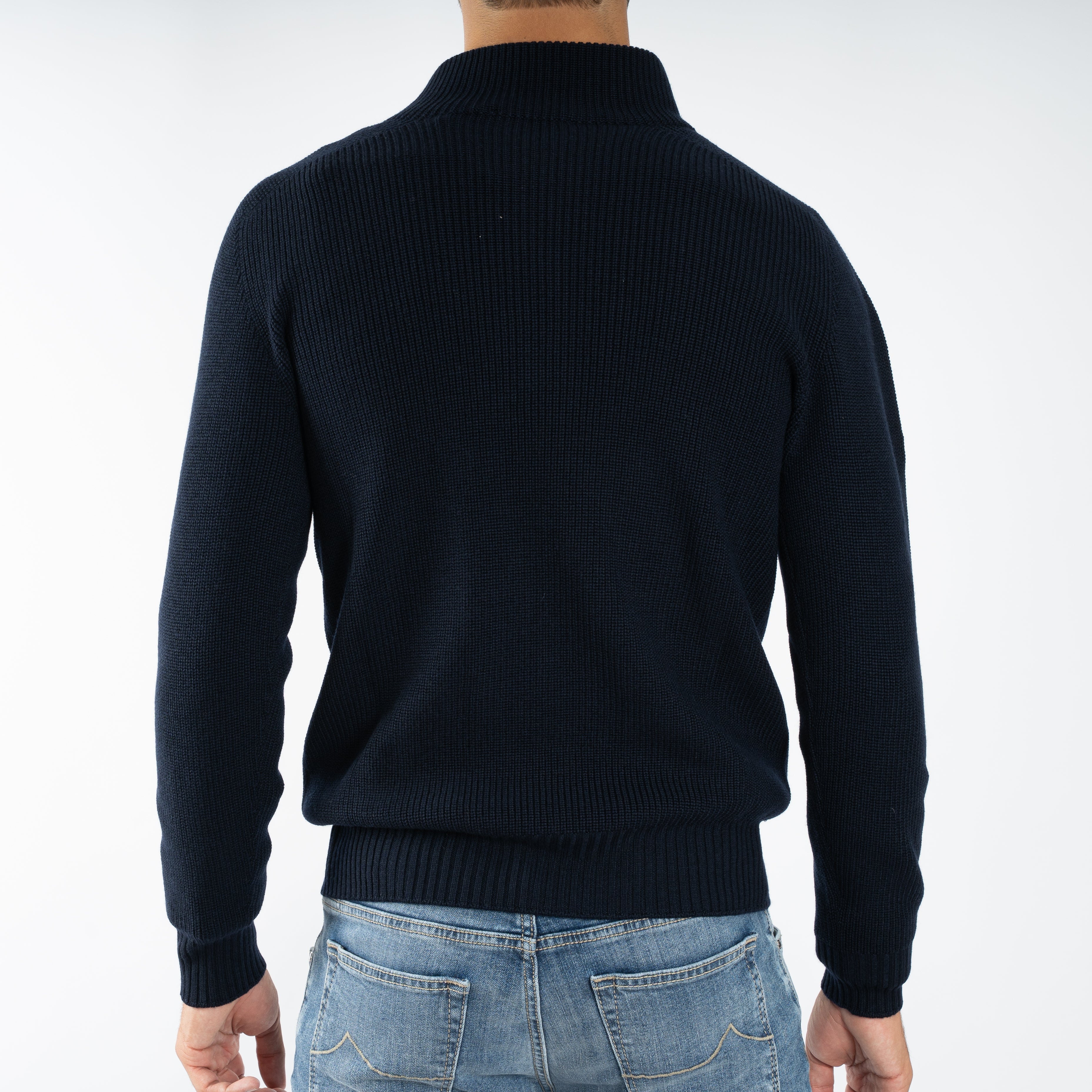 Gran Sasso Gebreide Trui met Rits Donkerblauw | Cashmere Blend