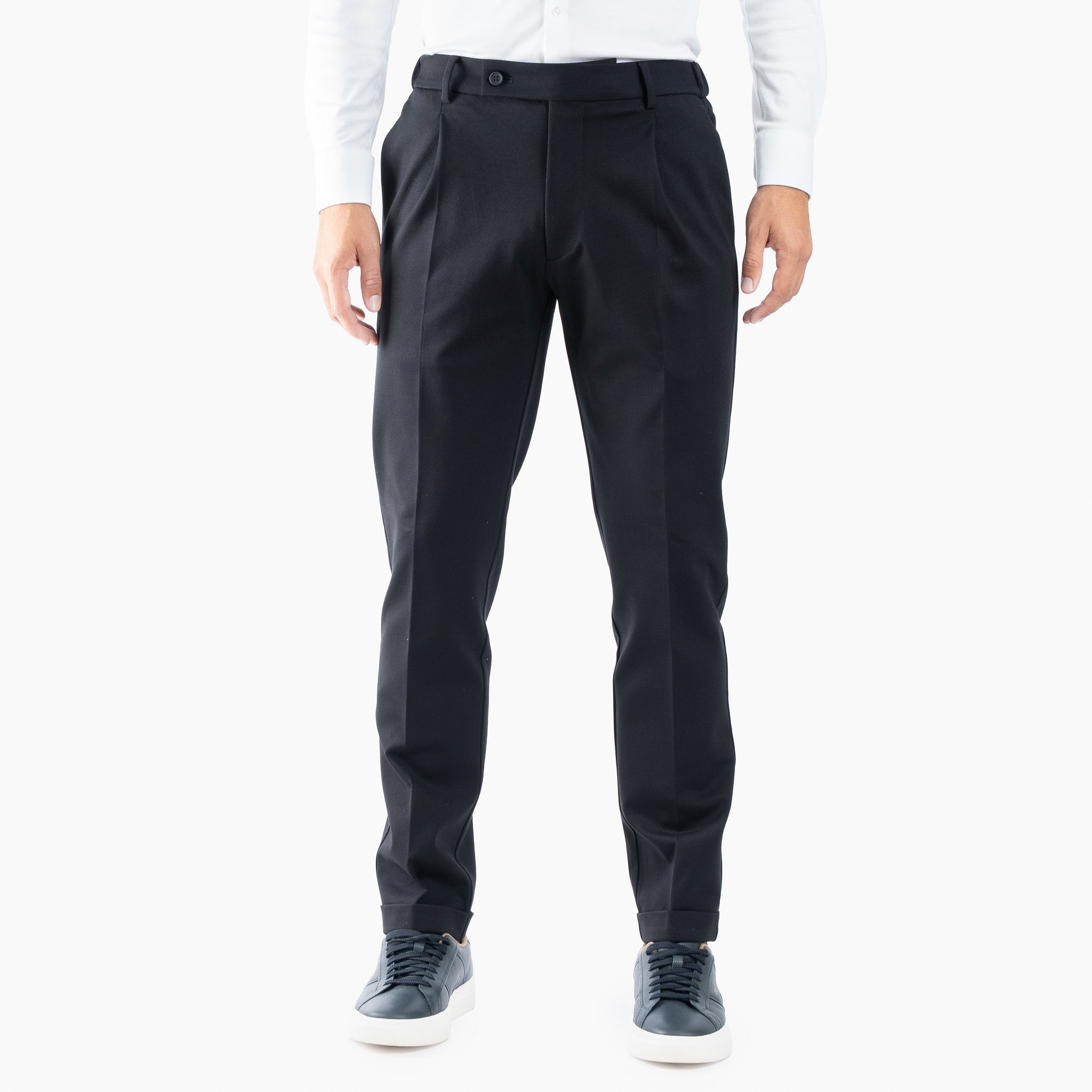 Berwich Chino met Bandplooi Zwart | Retro
