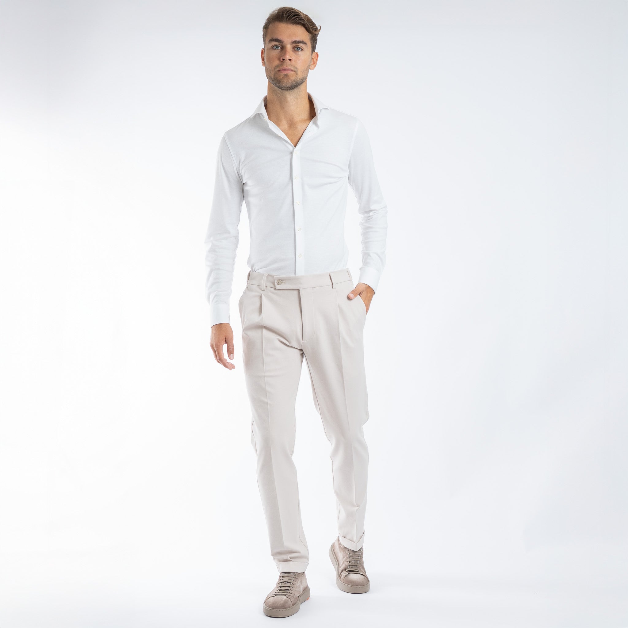 Berwich Chino met Bandplooi Creme | Retro