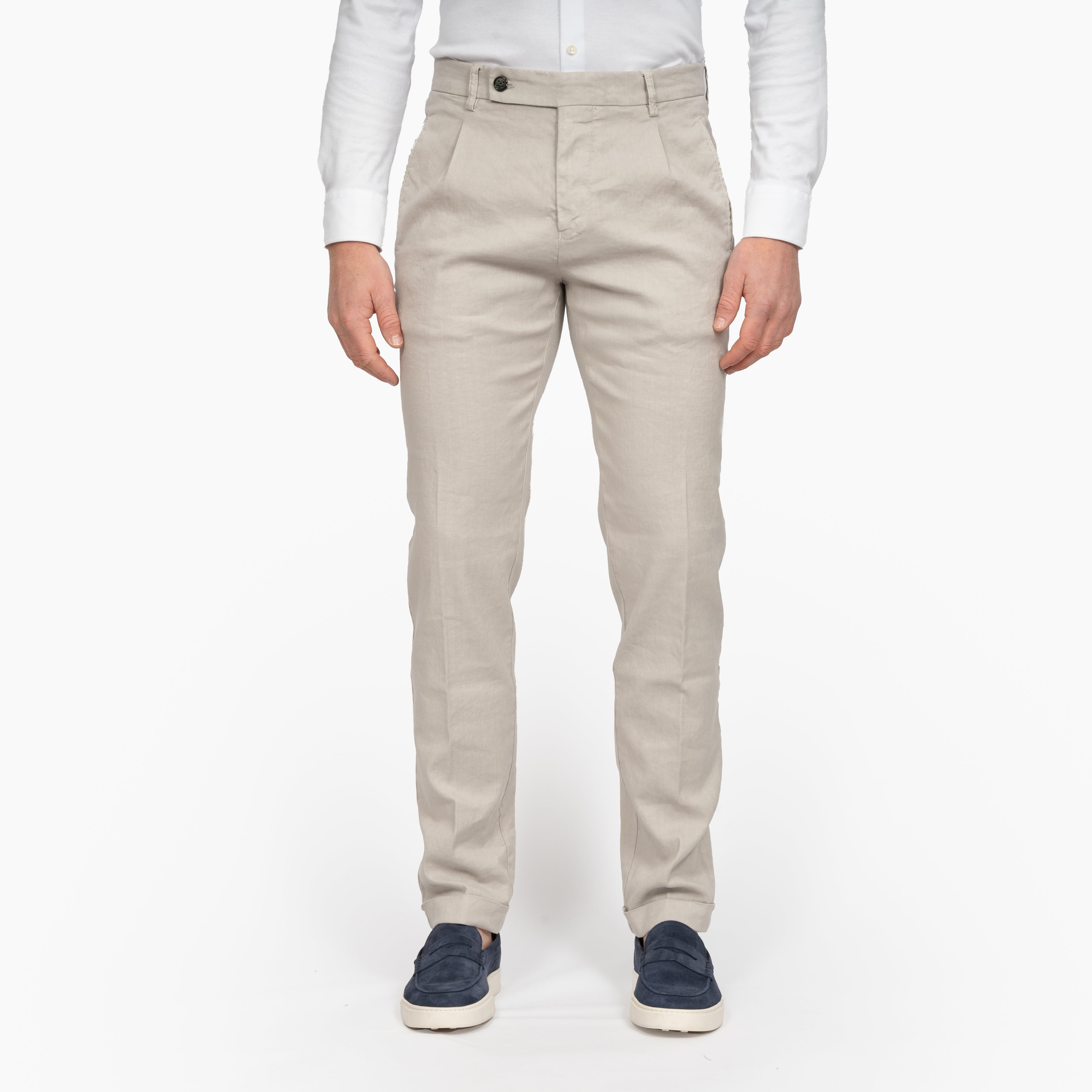 Berwich Chino met bandplooi Lichtgrijs | Retrolong