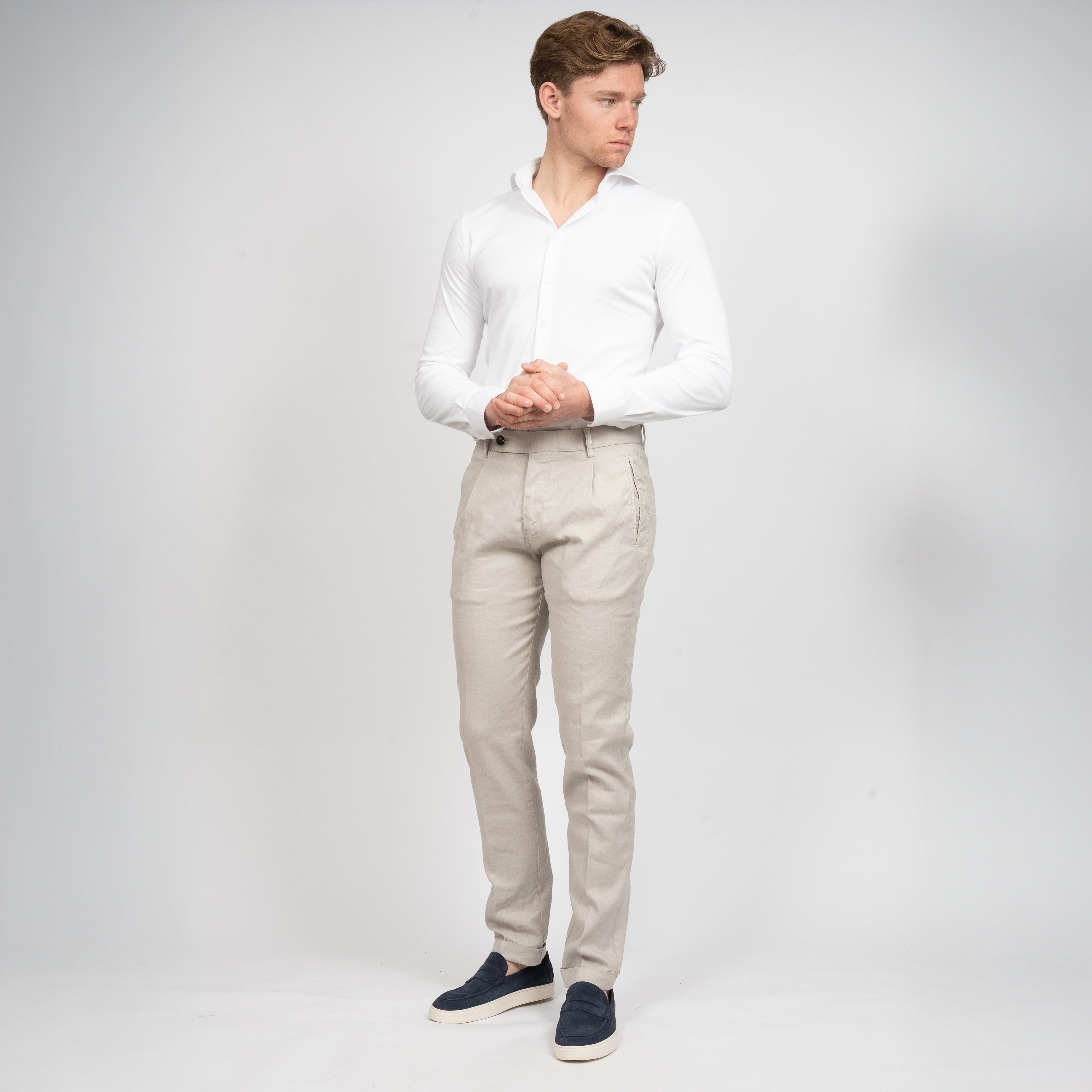 Berwich Chino met bandplooi Lichtgrijs | Retrolong
