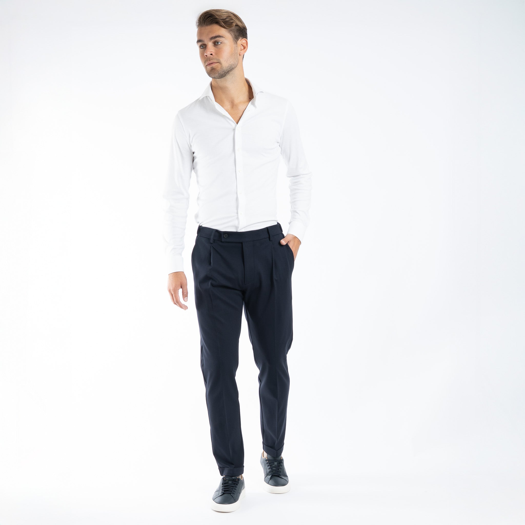 Berwich Chino met Bandplooi Blauw | Retro