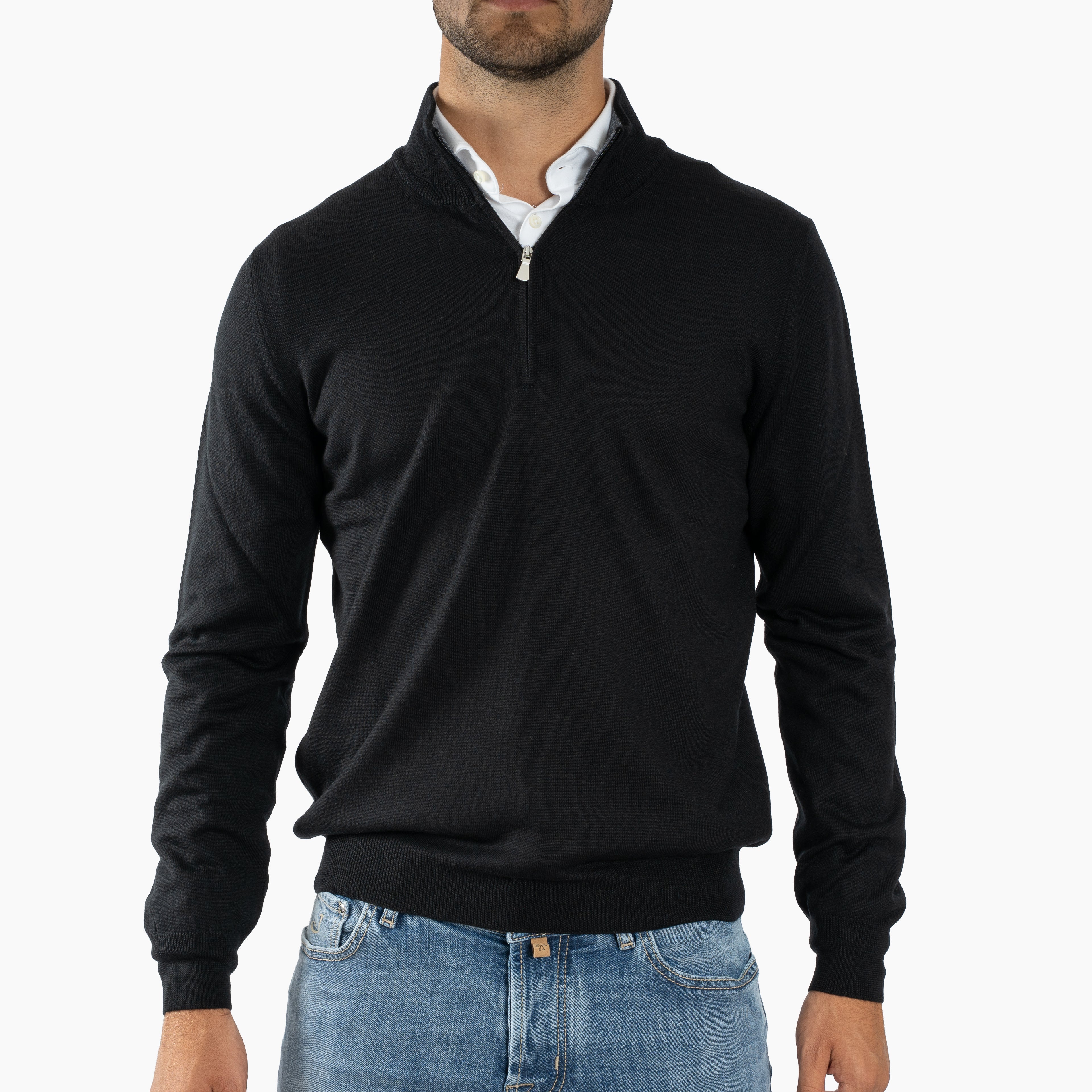 Gran Sasso Gebreide Trui met Rits Zwart | Extrafine Merino