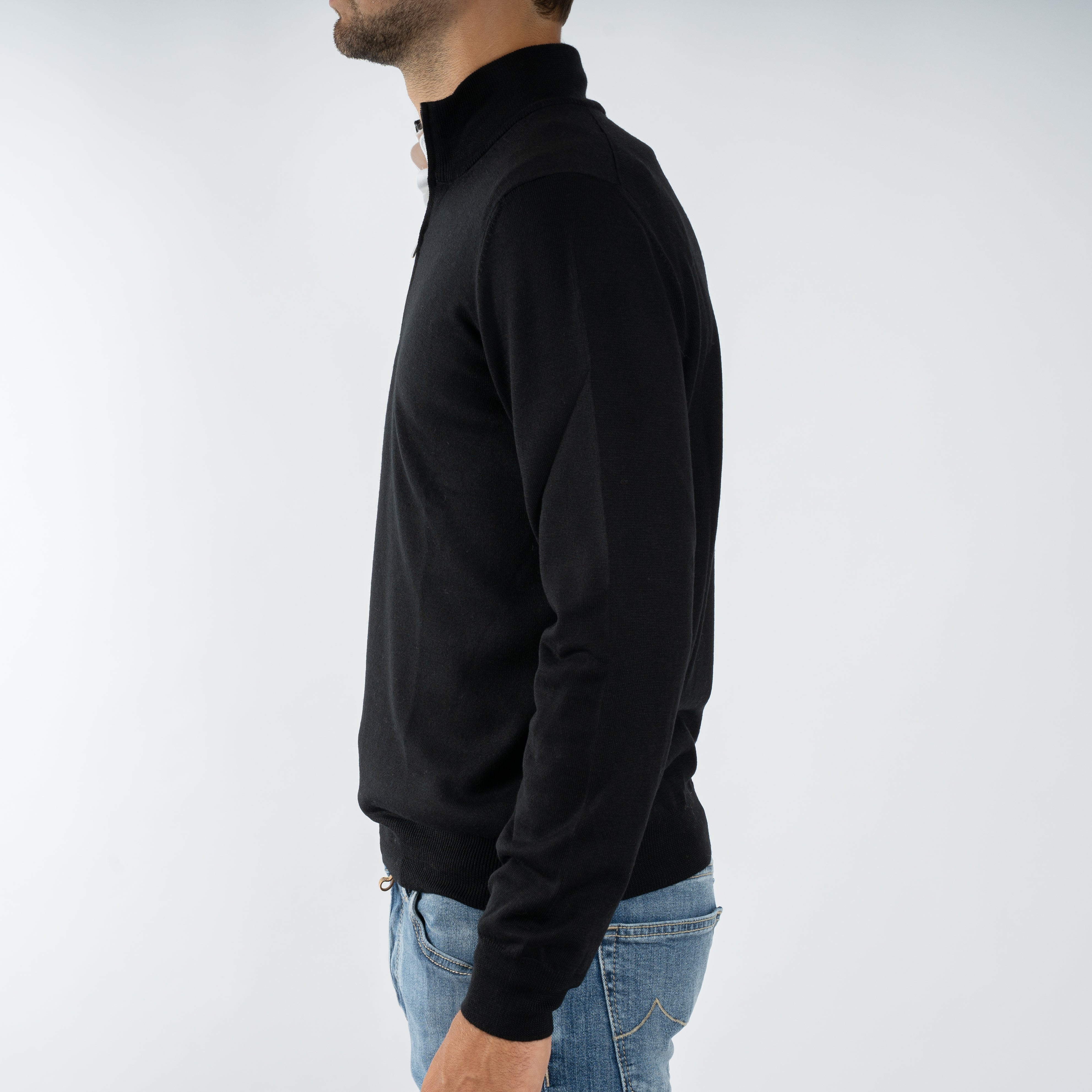 Gran Sasso Gebreide Trui met Rits Zwart | Extrafine Merino