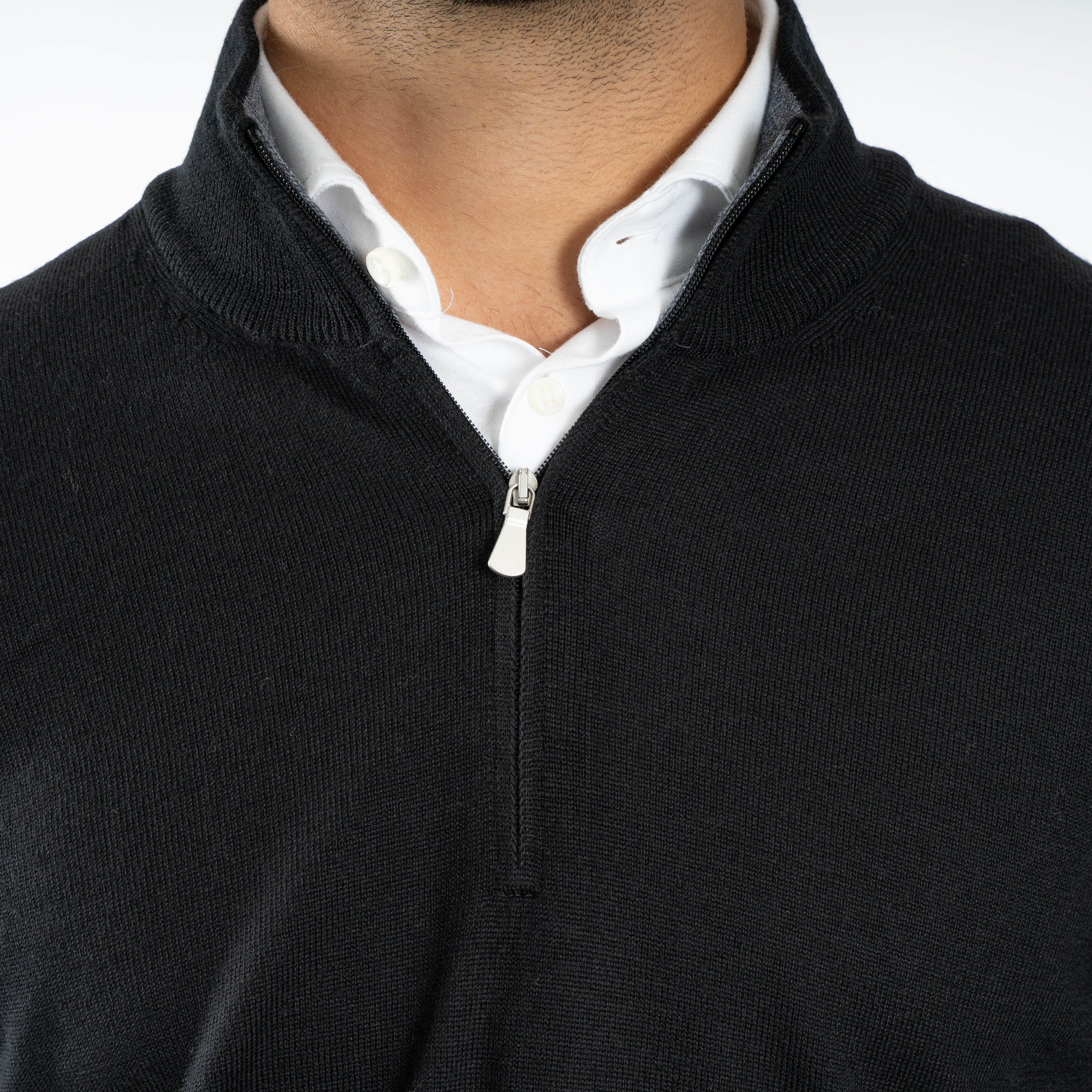 Gran Sasso Gebreide Trui met Rits Zwart | Extrafine Merino
