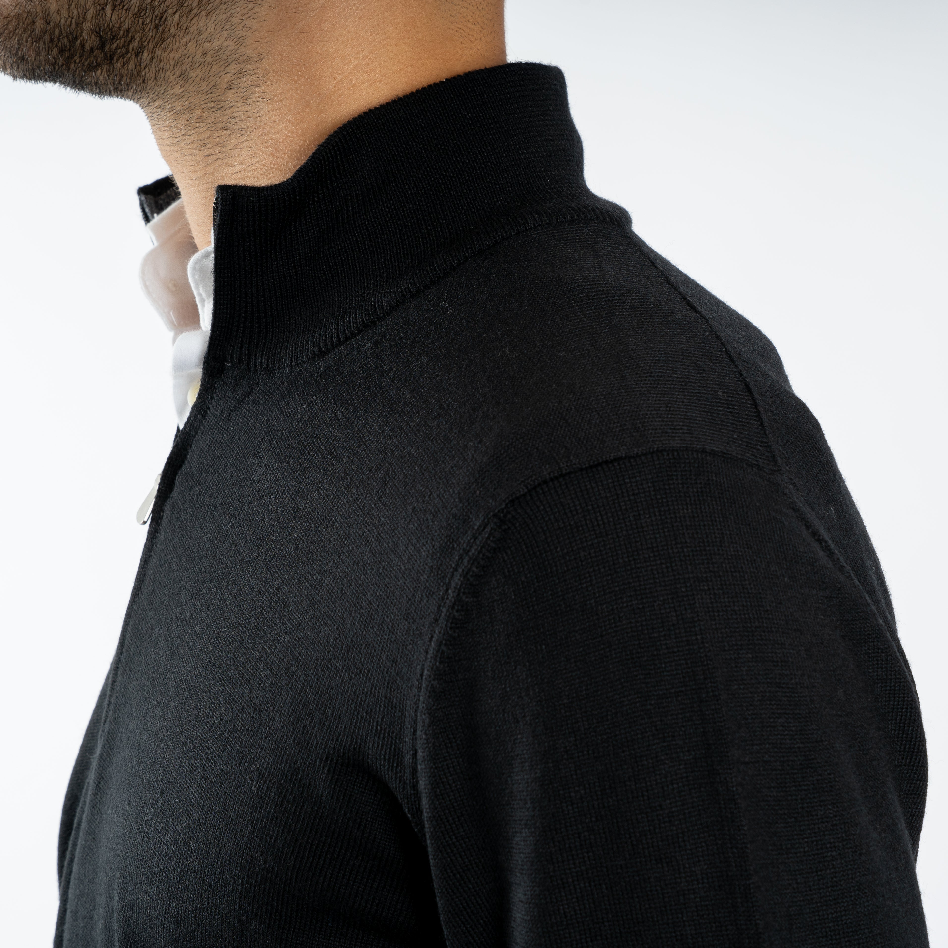 Gran Sasso Gebreide Trui met Rits Zwart | Extrafine Merino