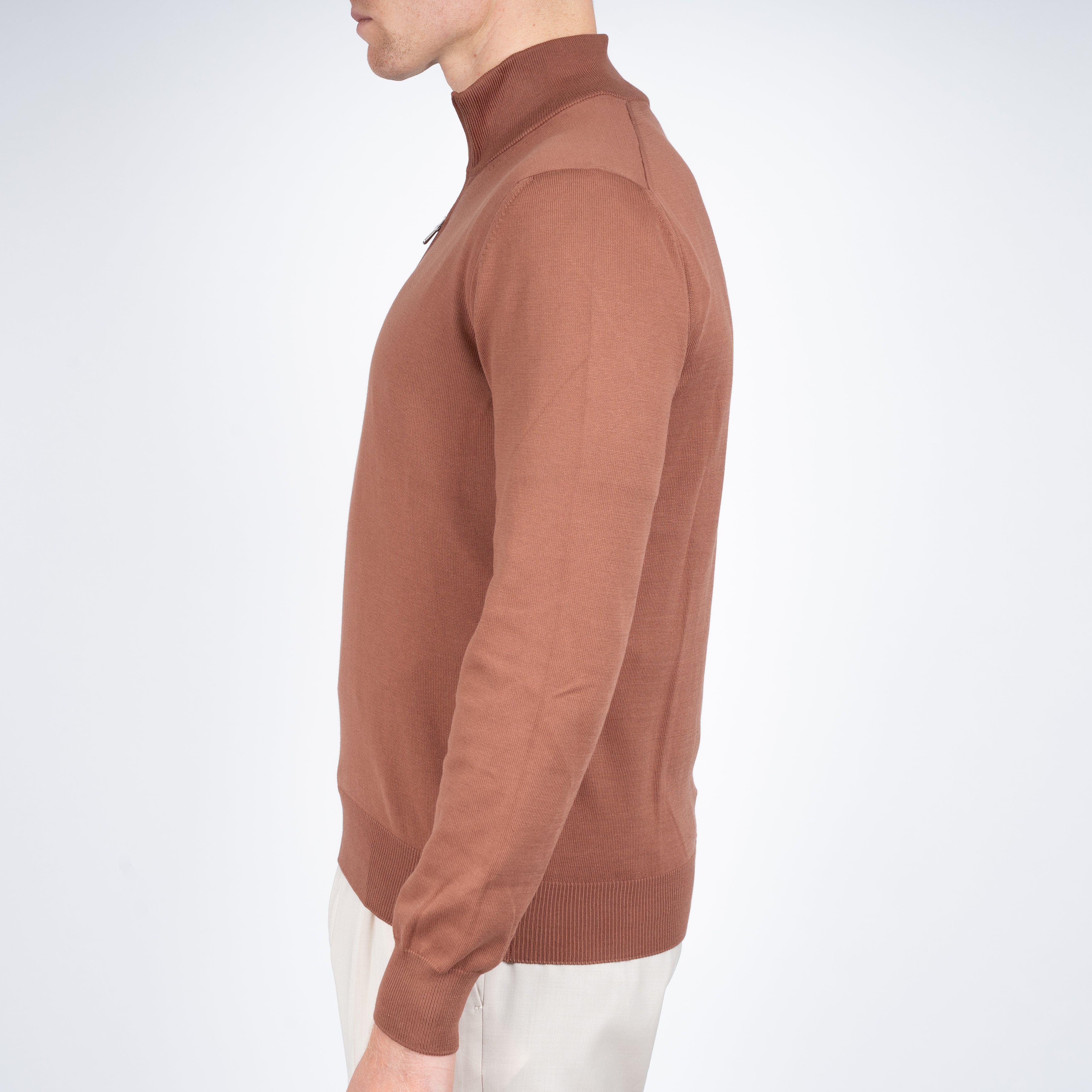 Gran Sasso Gebreide Trui met Rits Roestbruin | Egyptian Cotton