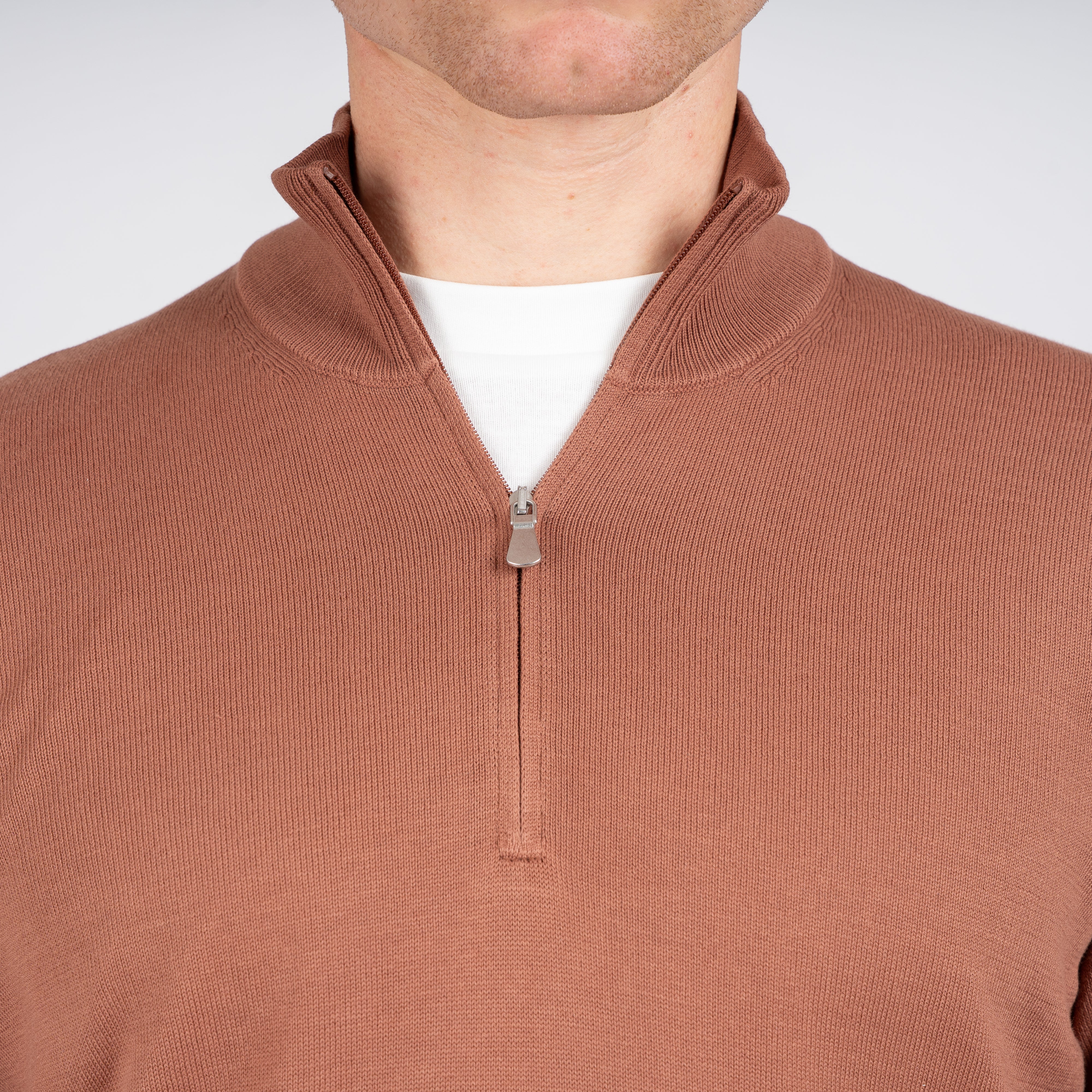 Gran Sasso Gebreide Trui met Rits Roestbruin | Egyptian Cotton