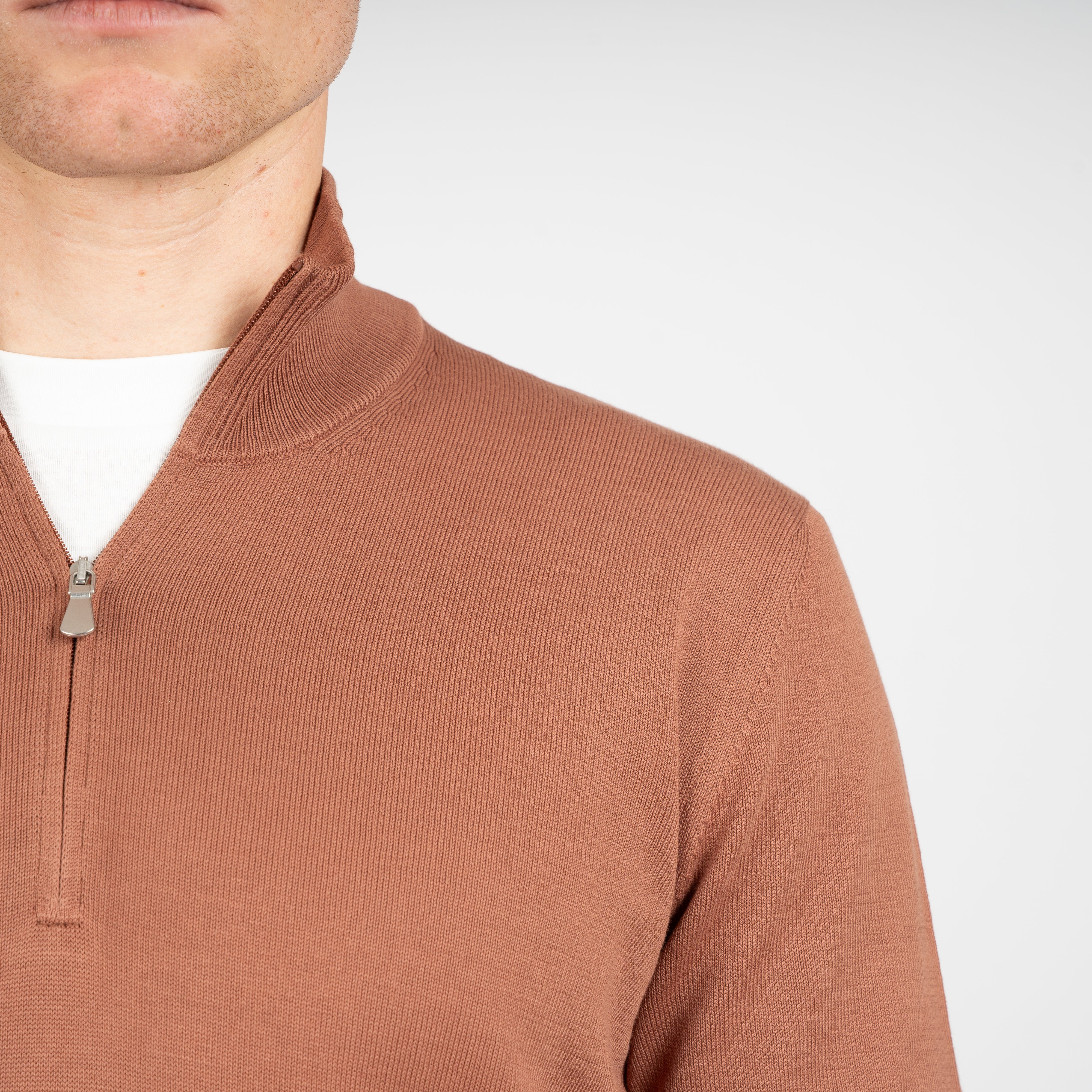 Gran Sasso Gebreide Trui met Rits Roestbruin | Egyptian Cotton