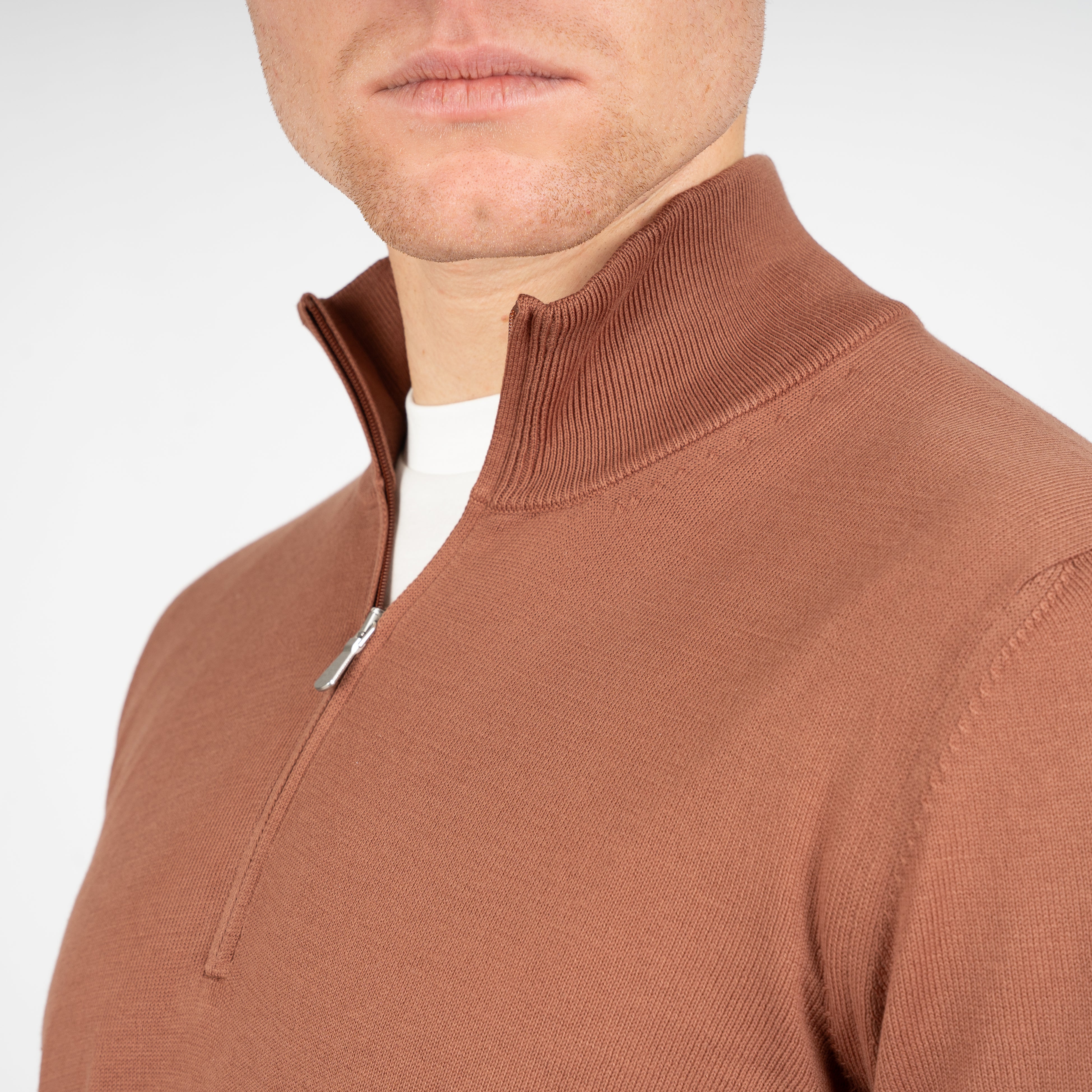 Gran Sasso Gebreide Trui met Rits Roestbruin | Egyptian Cotton