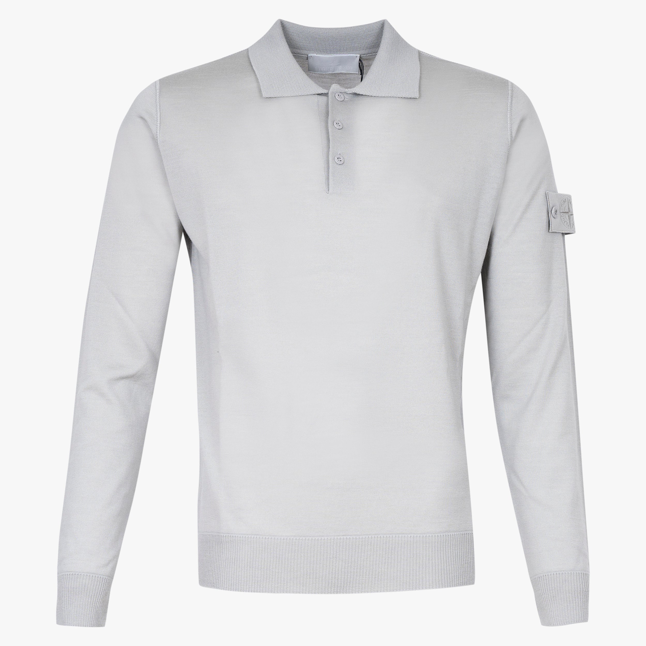 Stone Island Gebreide Polo Lange Mouw Lichtgrijs | Ghost