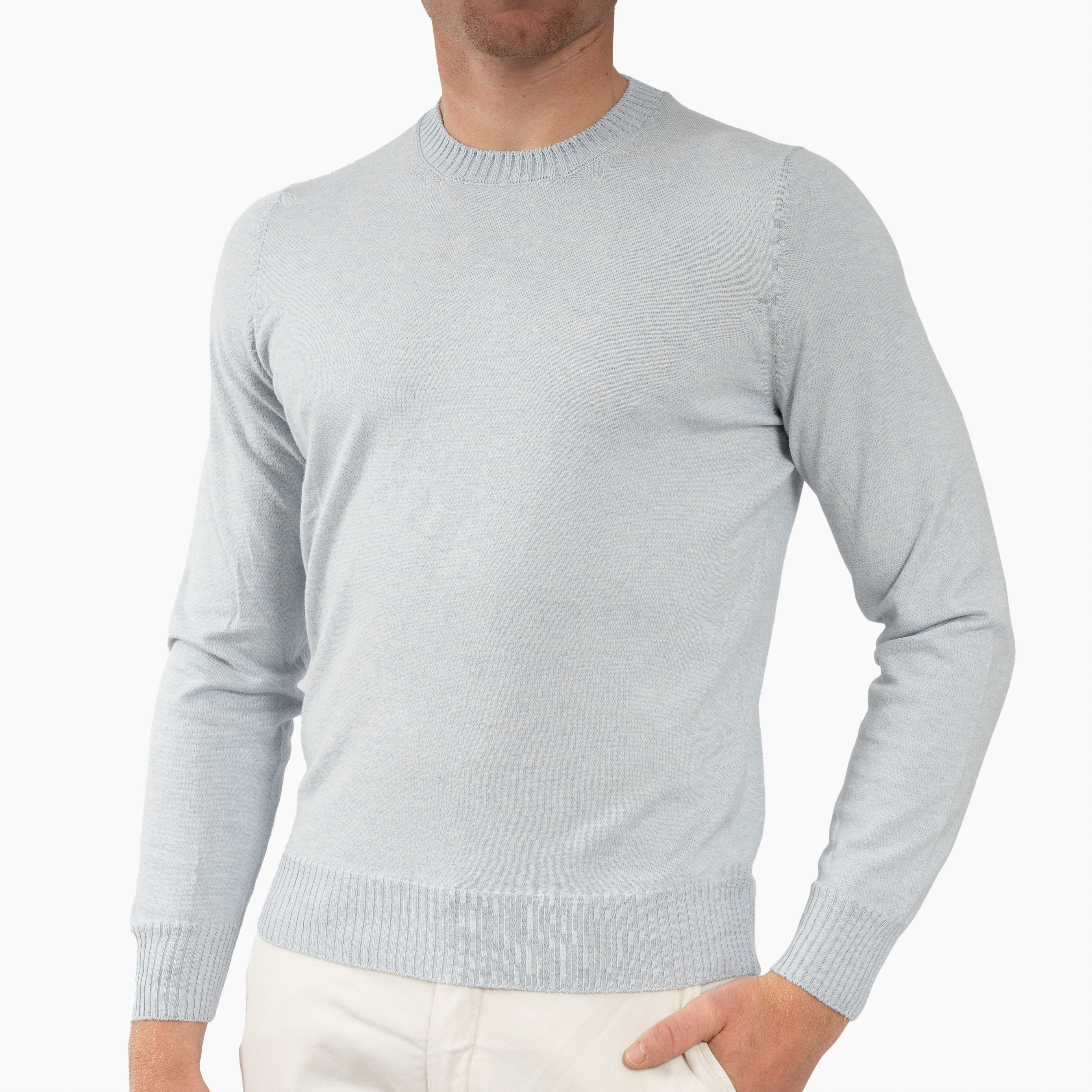 Gran Sasso Gebreide Trui Ronde Hals Lichtblauw | Cotton & Cashmere