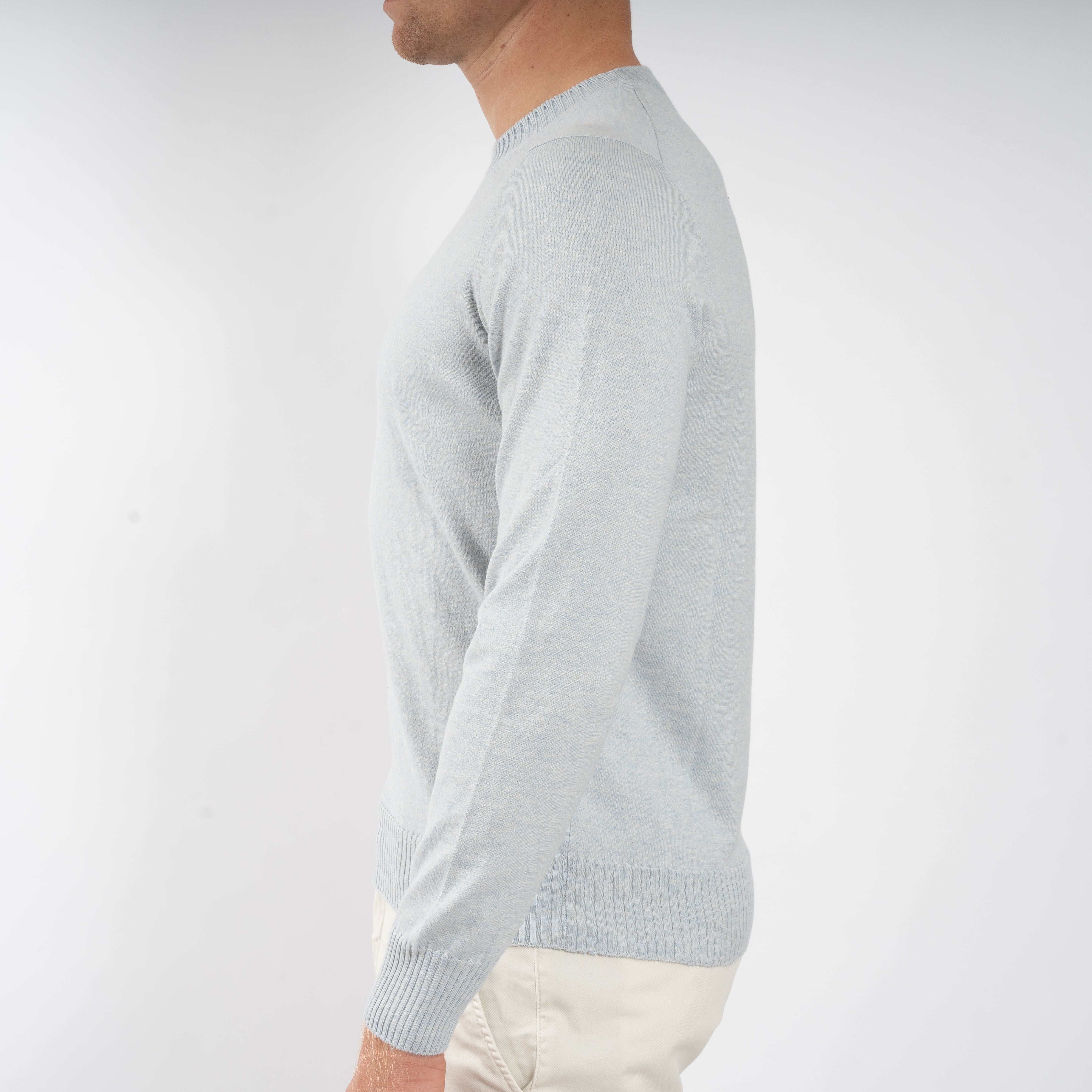 Gran Sasso Gebreide Trui Ronde Hals Lichtblauw | Cotton & Cashmere