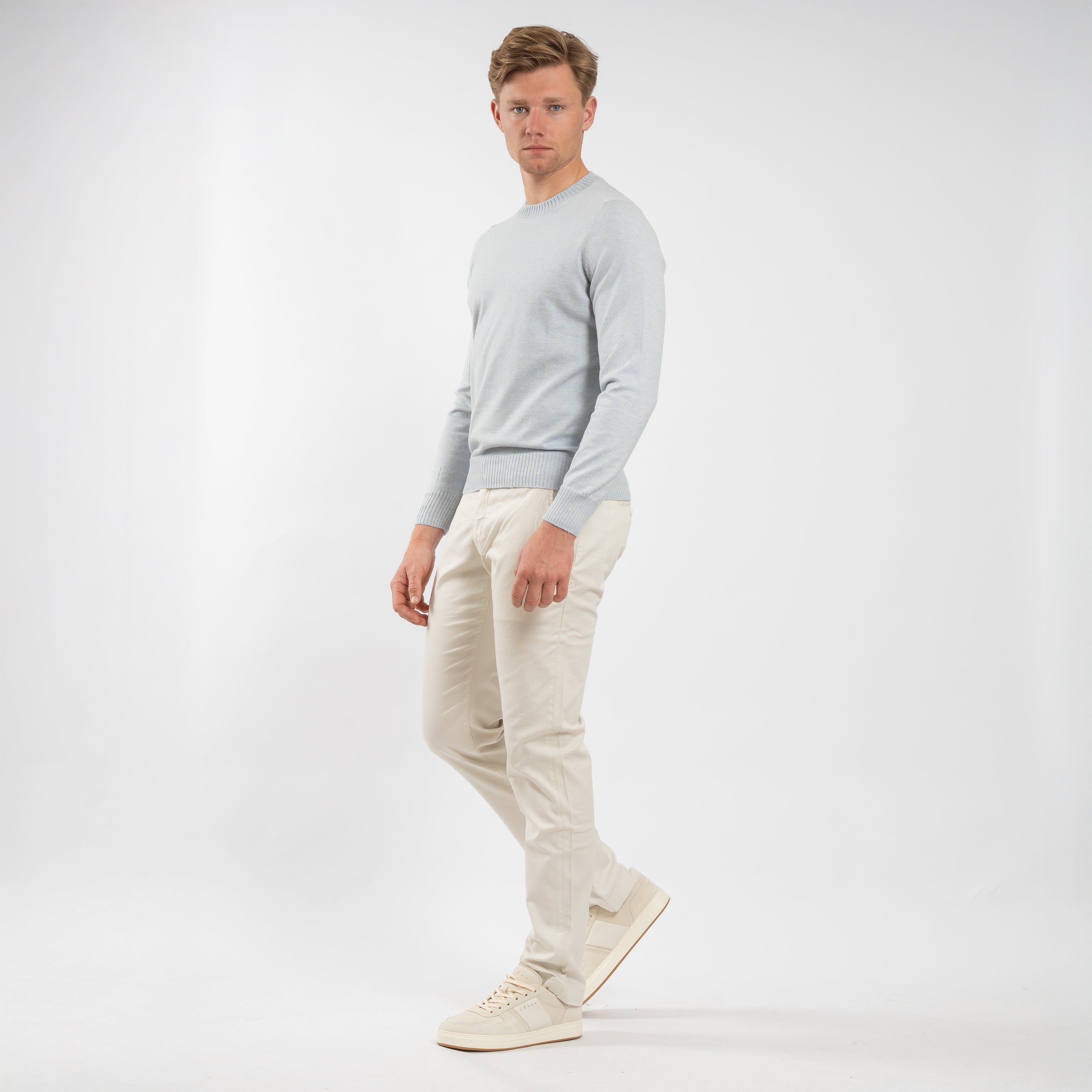 Gran Sasso Gebreide Trui Ronde Hals Lichtblauw | Cotton & Cashmere