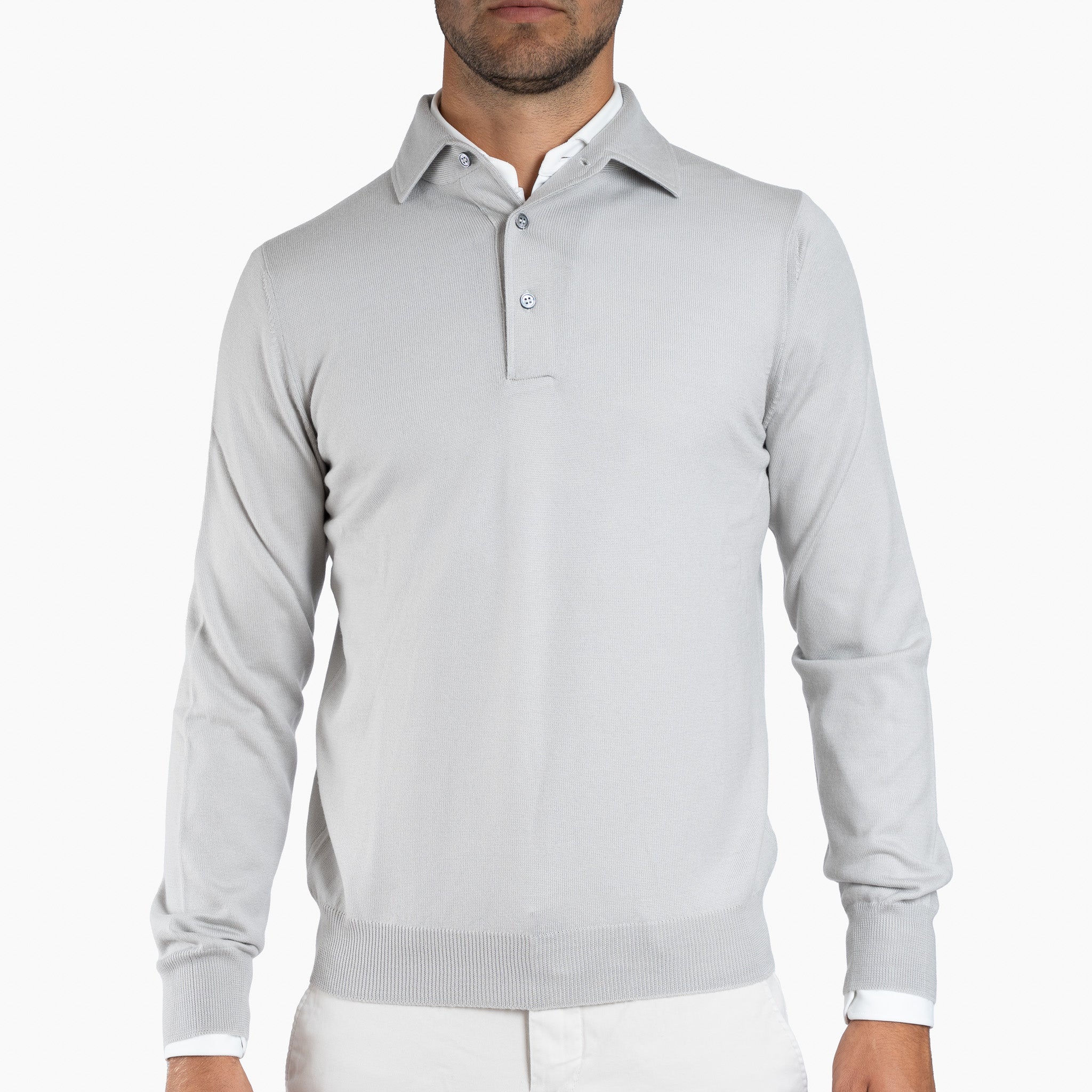 Gran Sasso Gebreide Polo Lange Mouwen Kitwit | Extrafine Merino