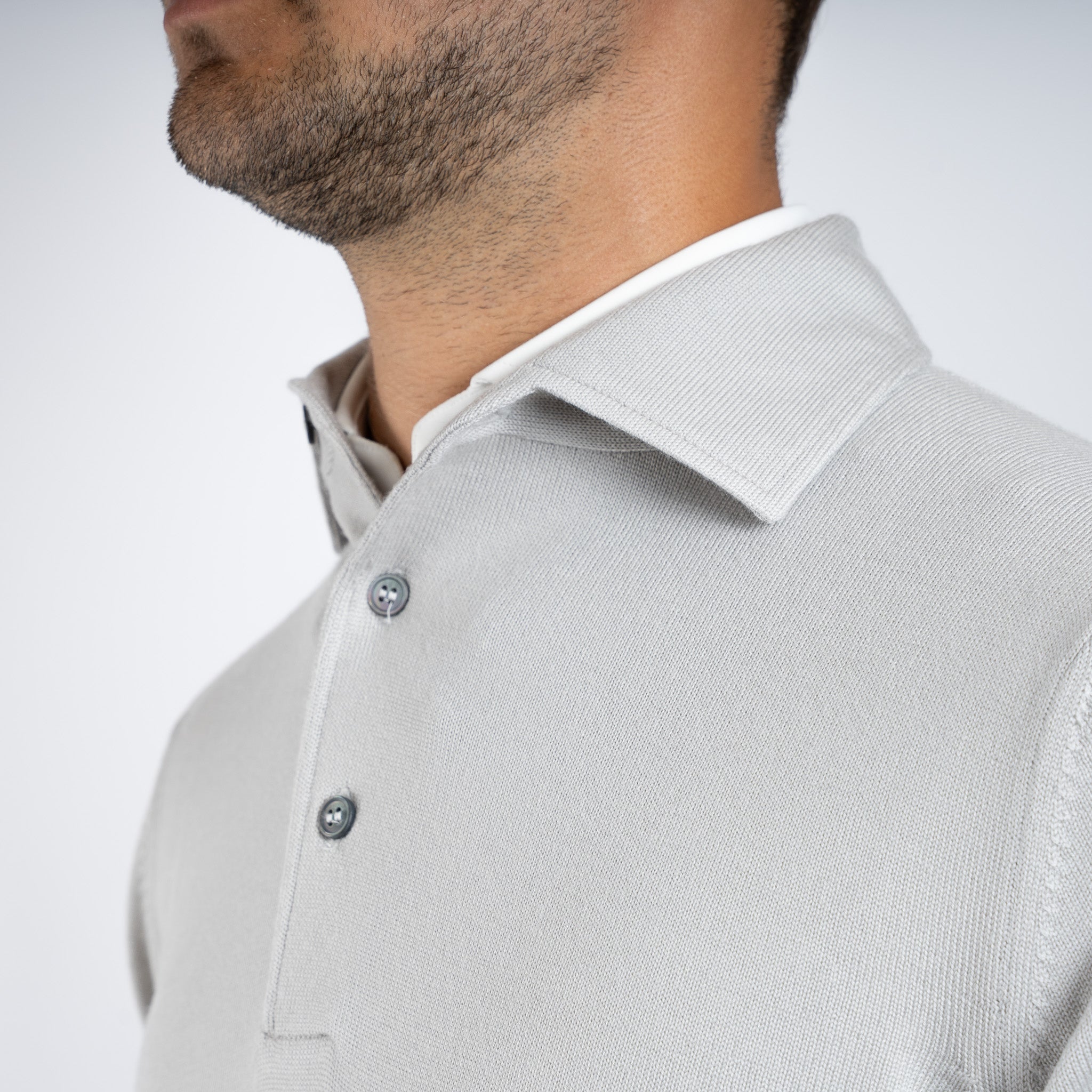 Gran Sasso Gebreide Polo Lange Mouwen Kitwit | Extrafine Merino