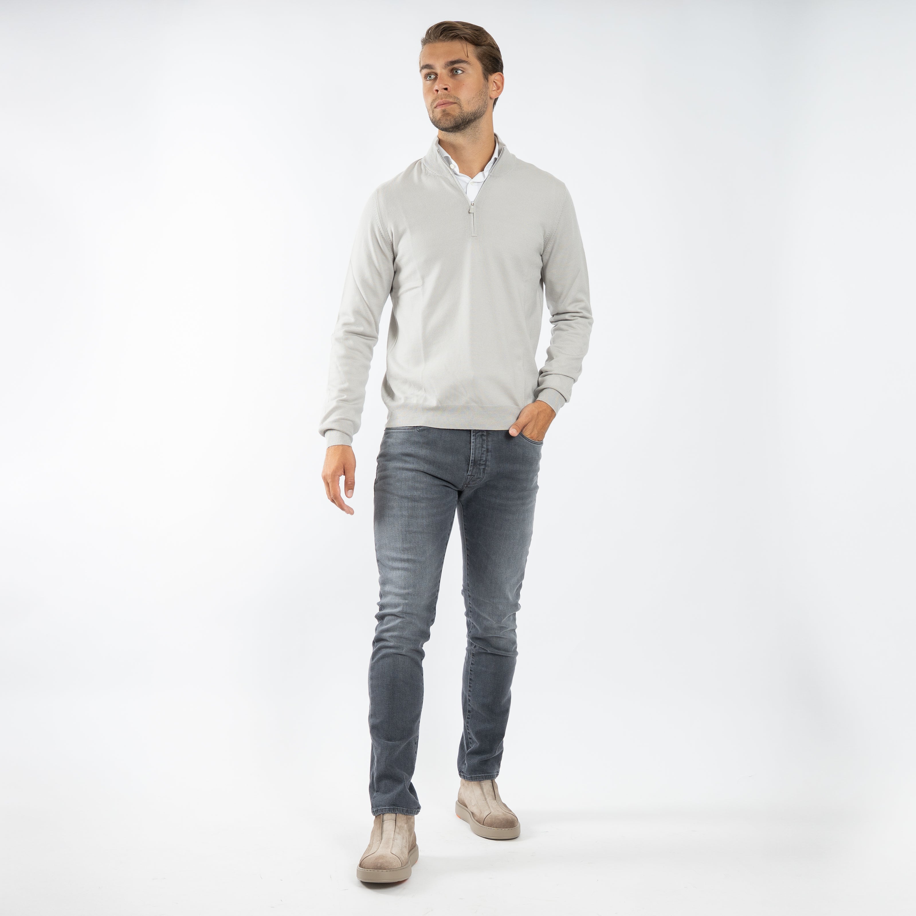 Gran Sasso Gebreide Trui met Rits Kitwit | Extrafine Merino