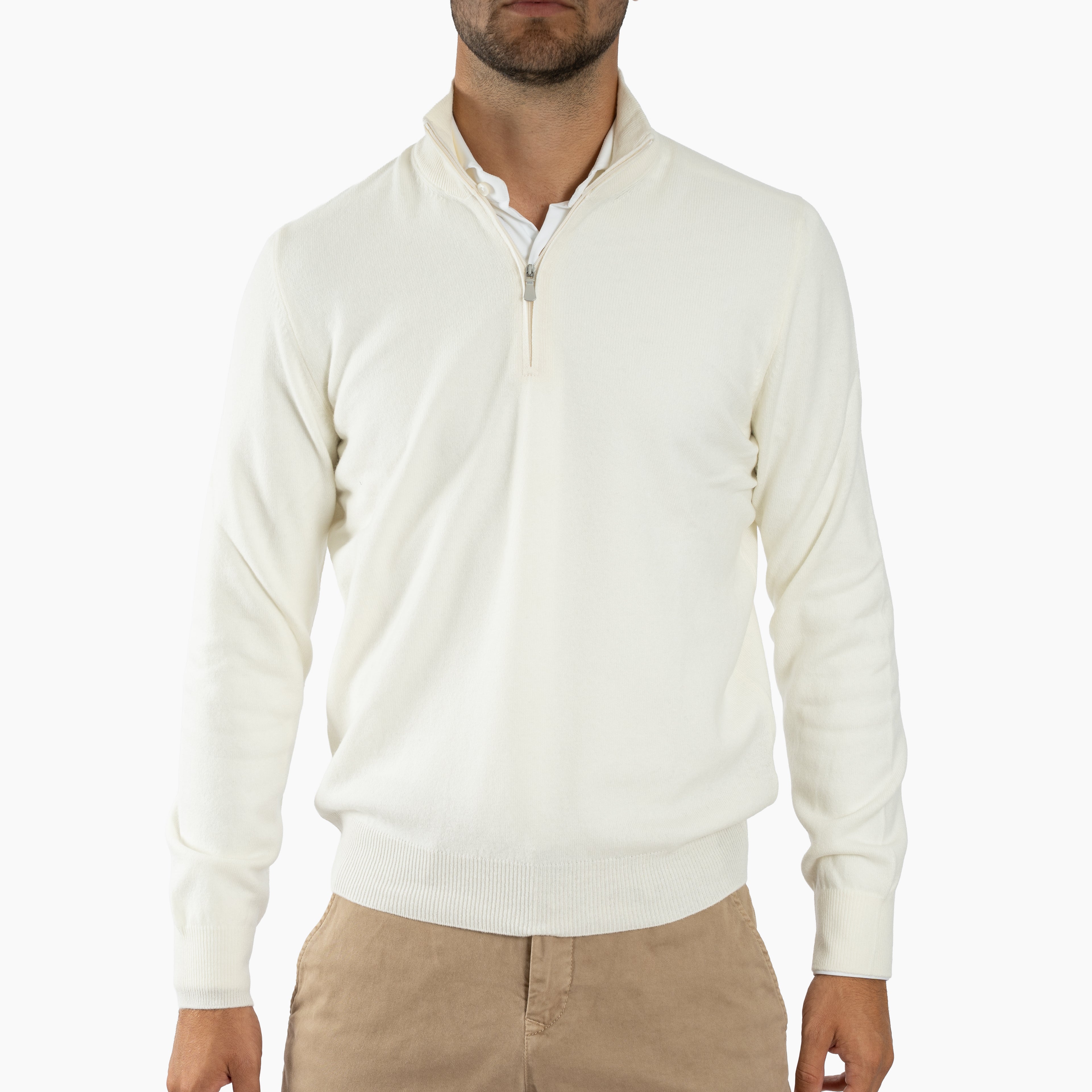 Gran Sasso Gebreide Trui met Rits Wit | Cashmere Lana