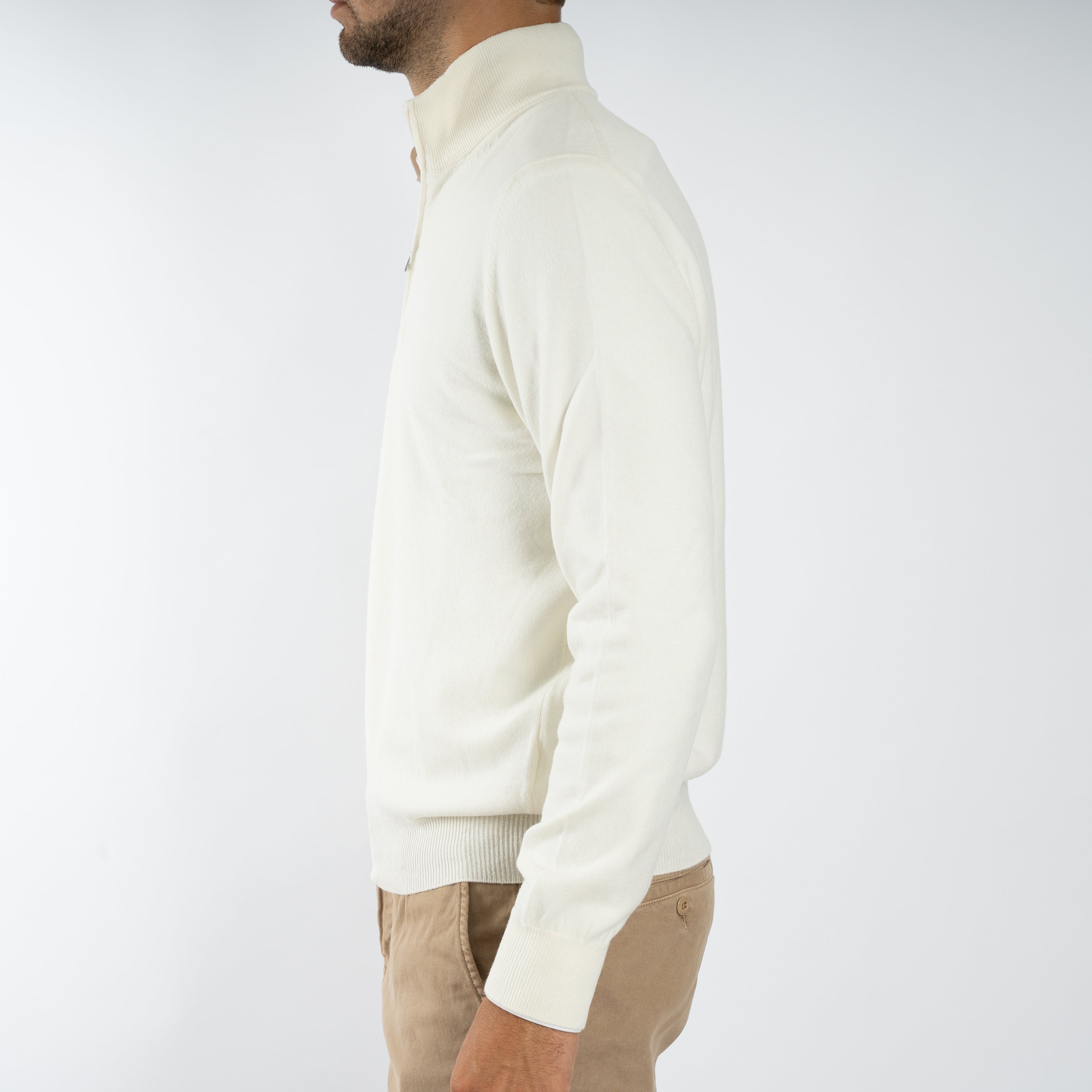 Gran Sasso Gebreide Trui met Rits Wit | Cashmere Lana