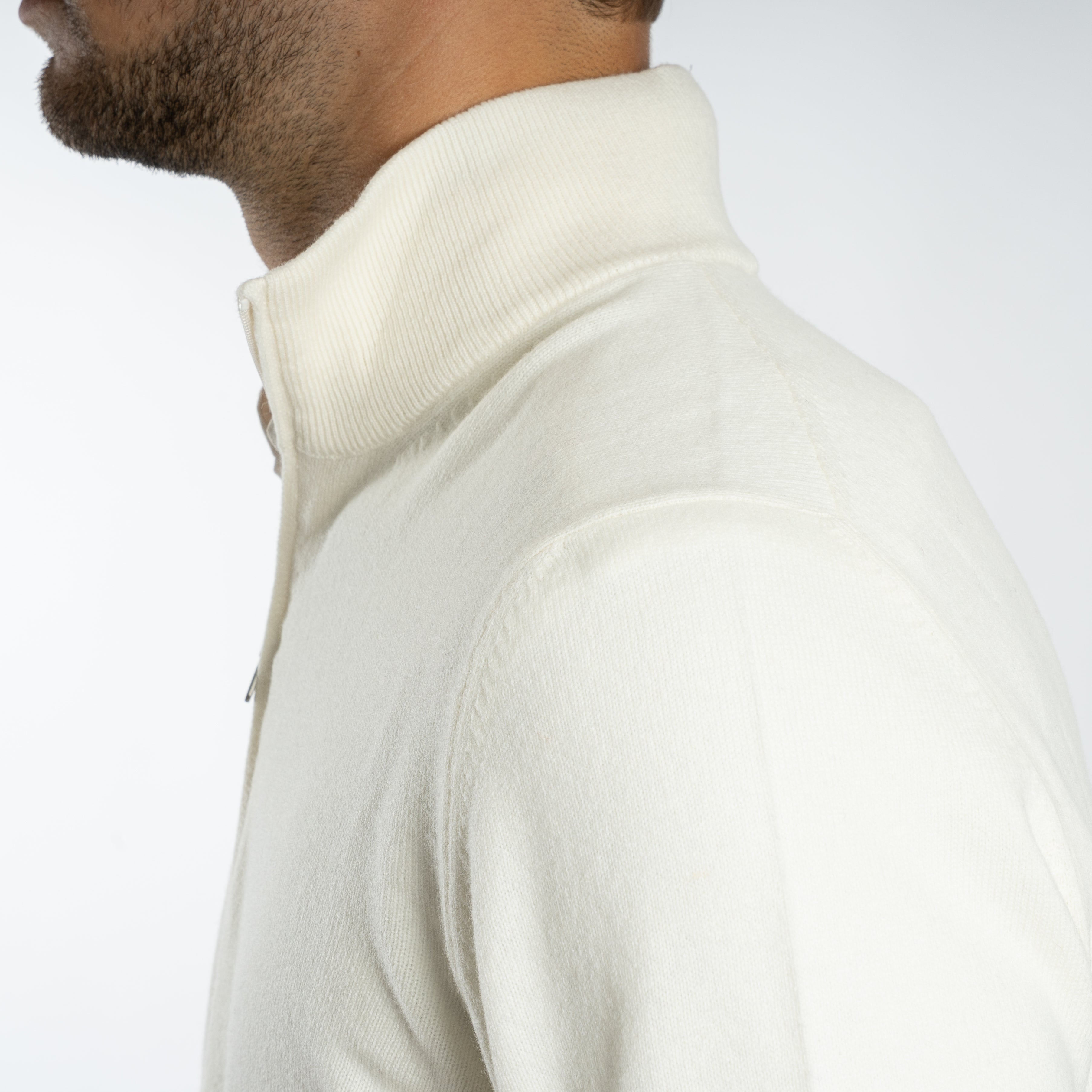Gran Sasso Gebreide Trui met Rits Wit | Cashmere Lana