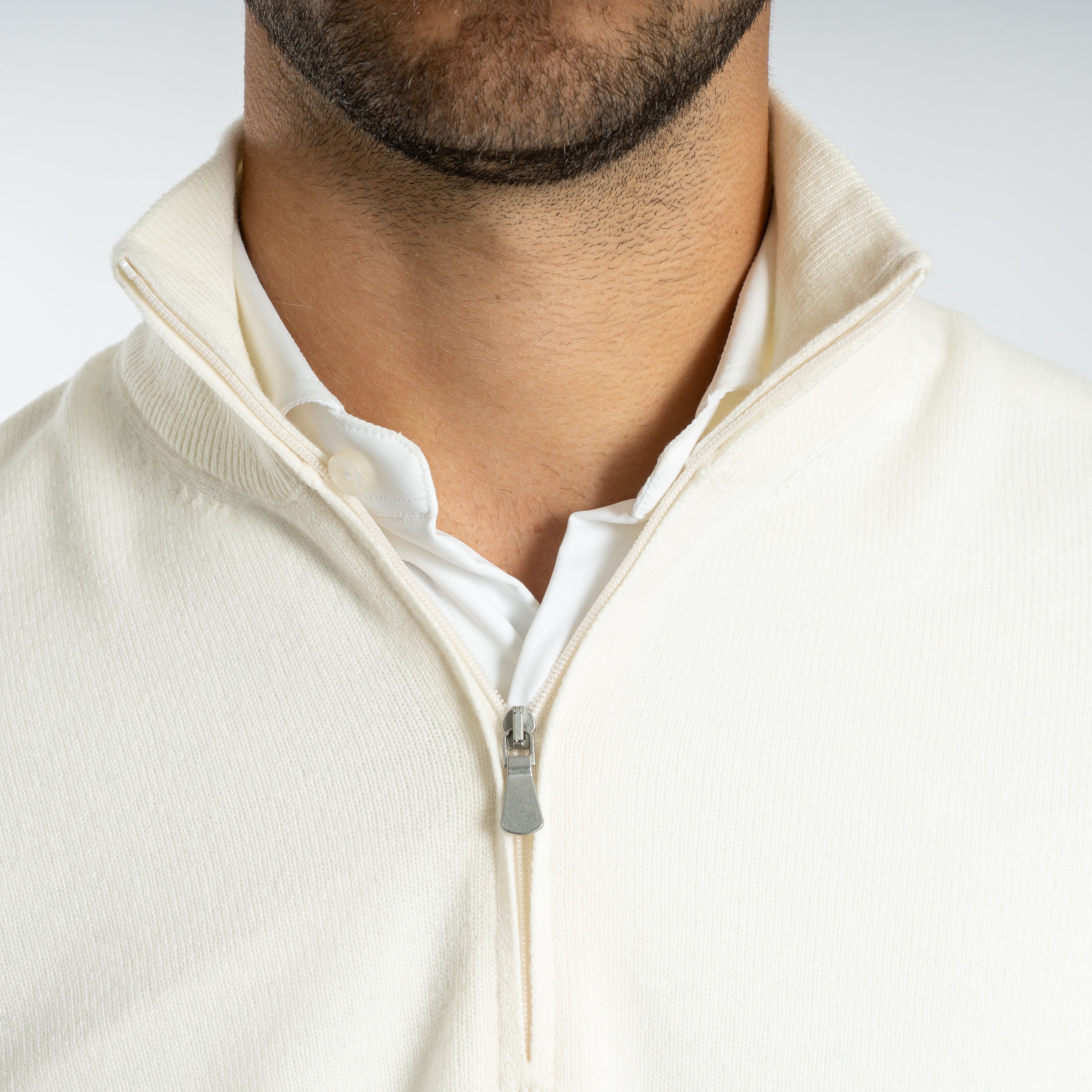 Gran Sasso Gebreide Trui met Rits Wit | Cashmere Lana
