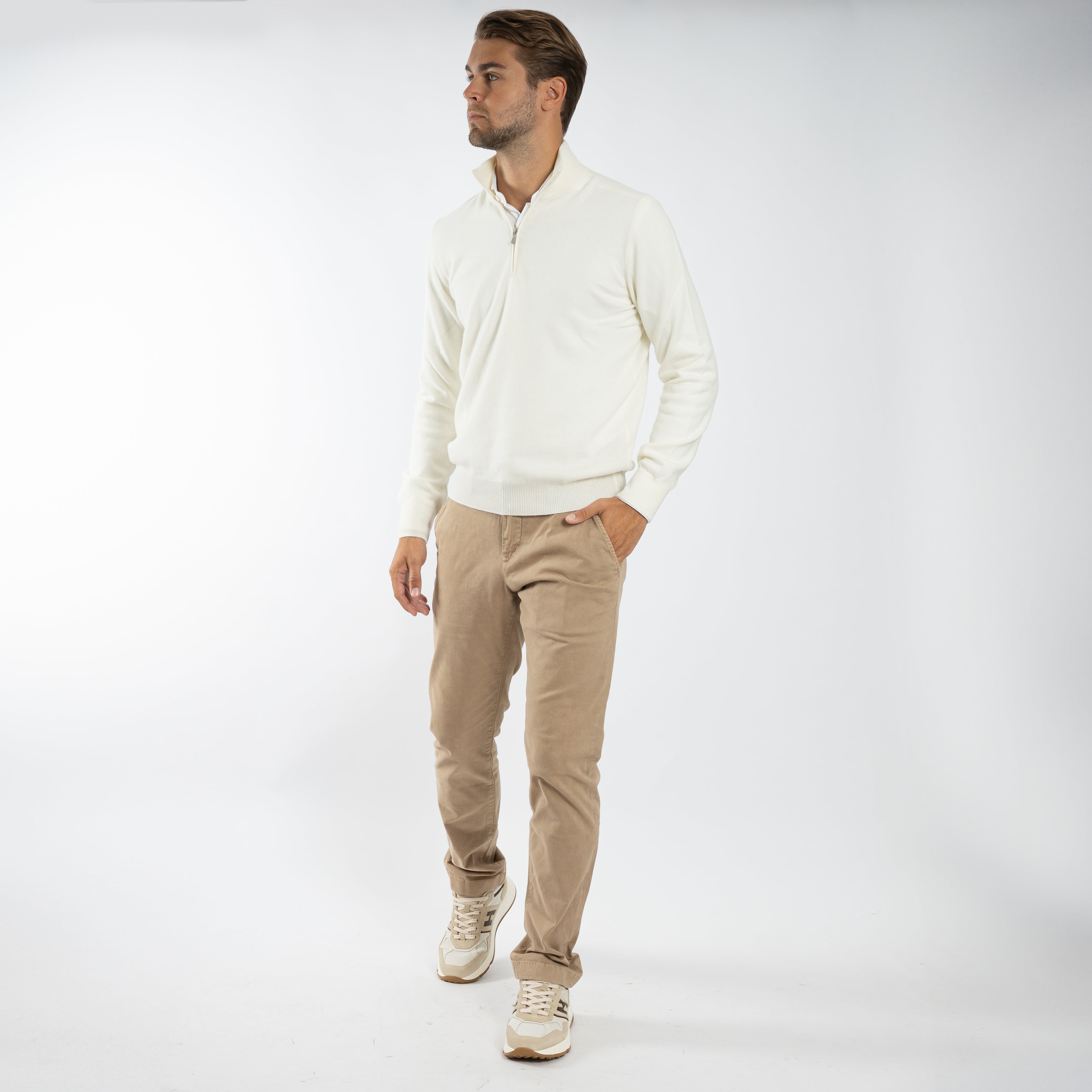 Gran Sasso Gebreide Trui met Rits Wit | Cashmere Lana