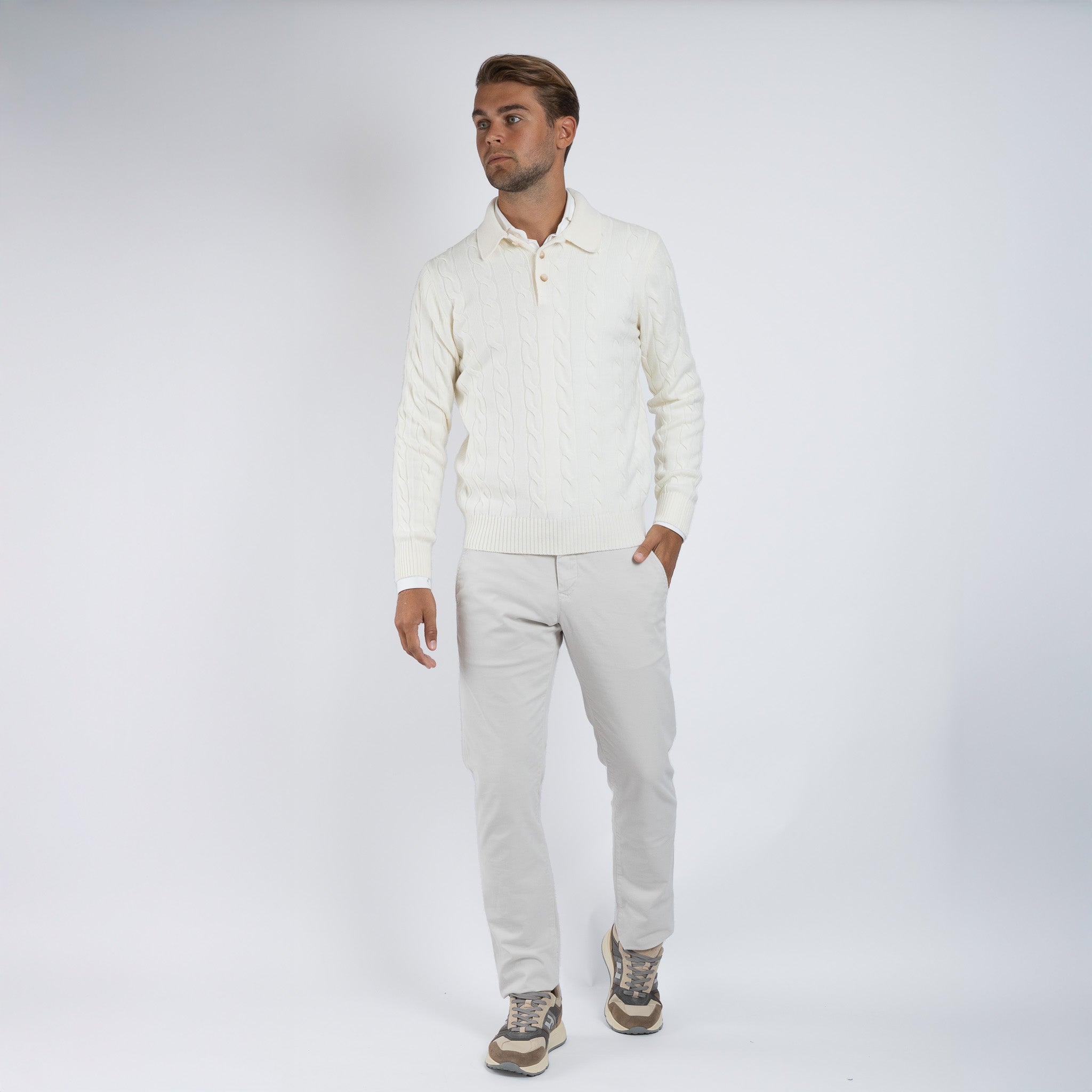 Gran Sasso Gebreide Polo Lange Mouwen Crème | Cashmere Blend