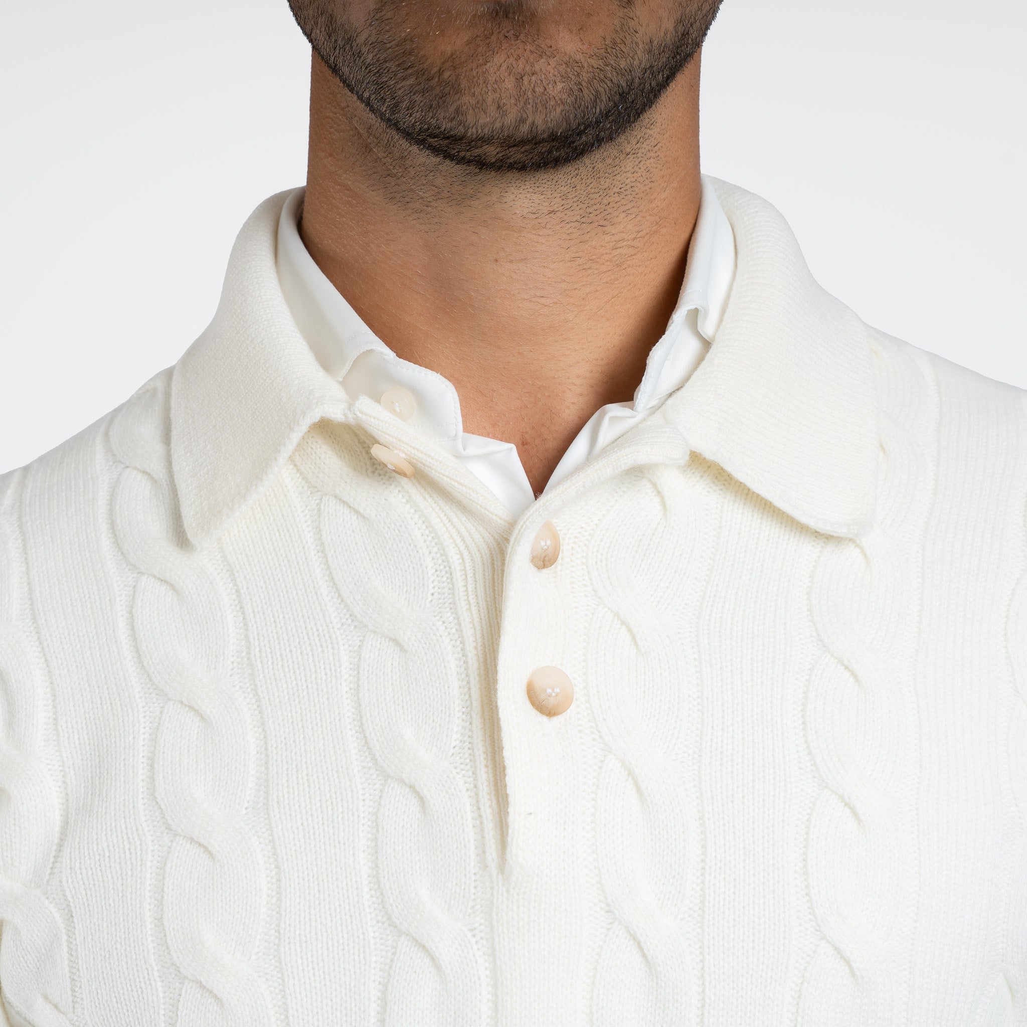 Gran Sasso Gebreide Polo Lange Mouwen Crème | Cashmere Blend
