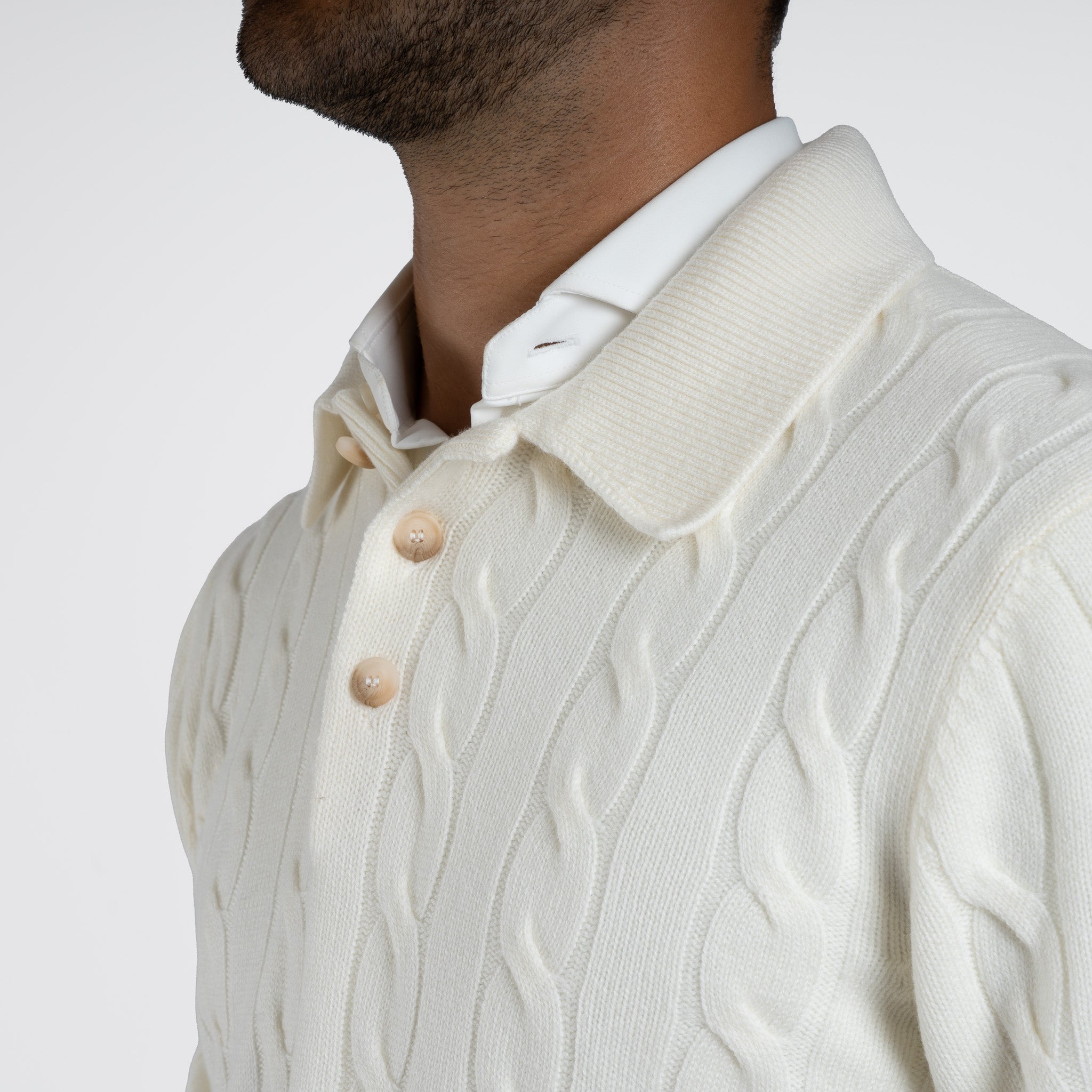 Gran Sasso Gebreide Polo Lange Mouwen Crème | Cashmere Blend