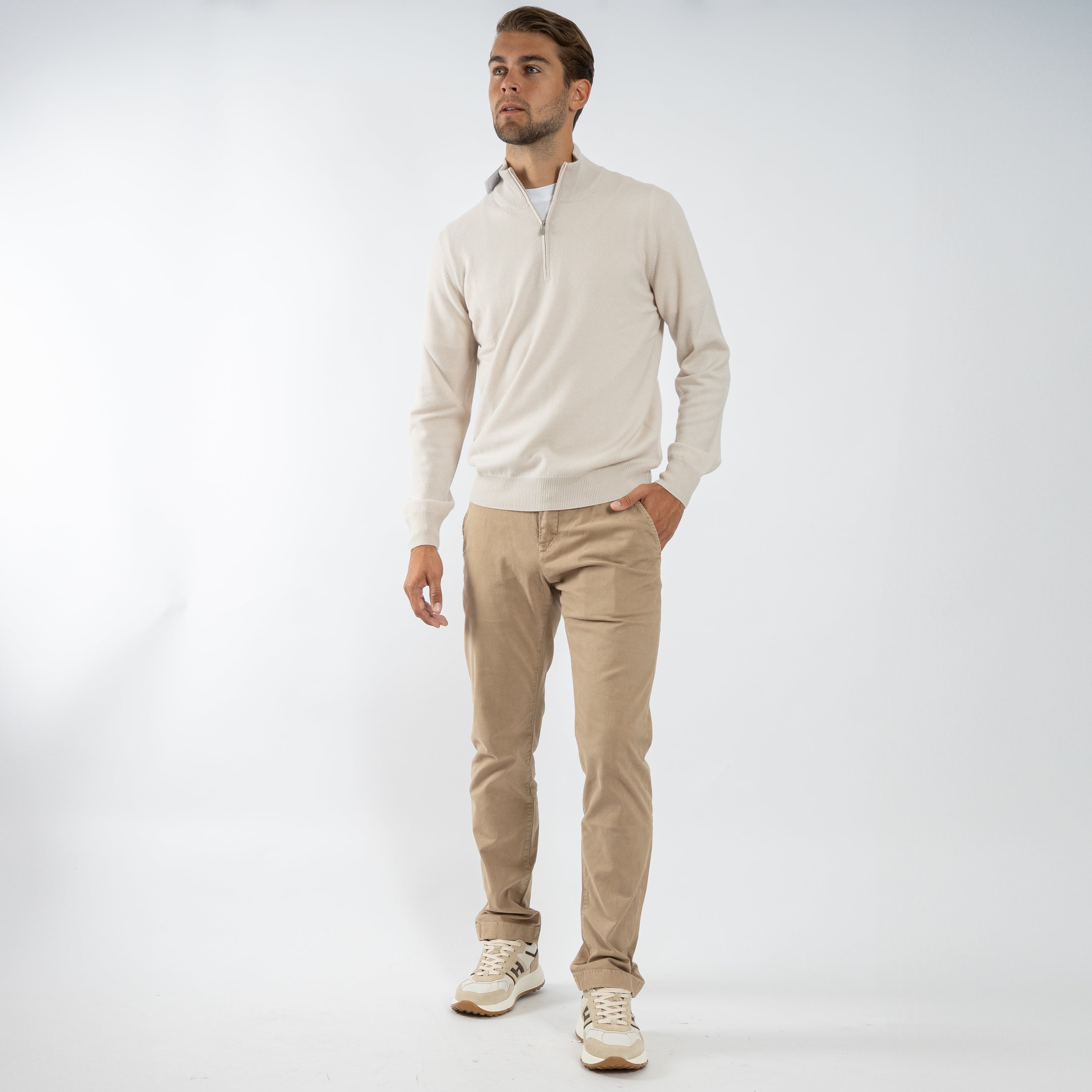 Gran Sasso Gebreide Trui met Rits Off-White | Cashmere Lana