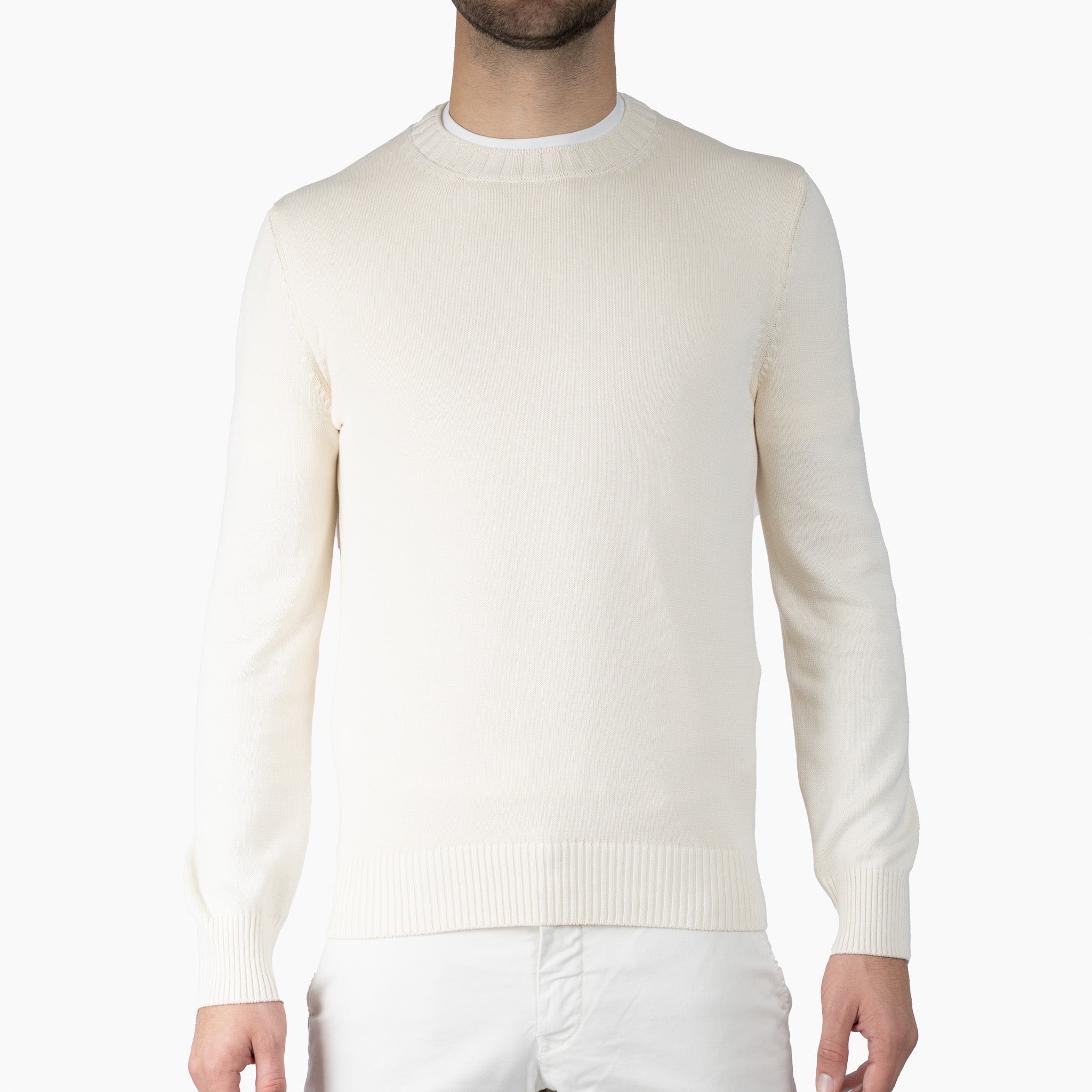 Gran Sasso Gebreide Trui Ronde Hals Crème | Egyptian Cotton