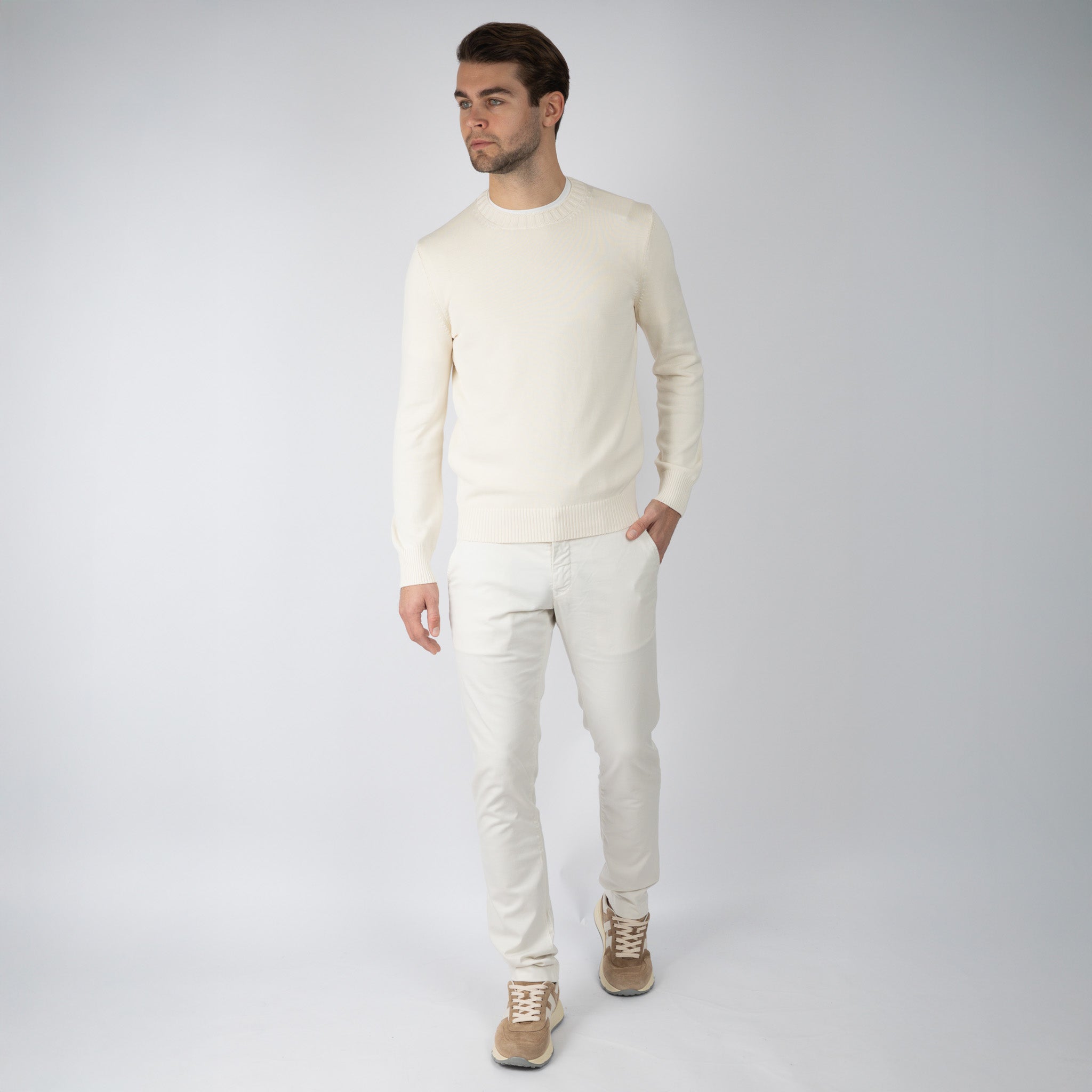 Gran Sasso Gebreide Trui Ronde Hals Crème | Egyptian Cotton