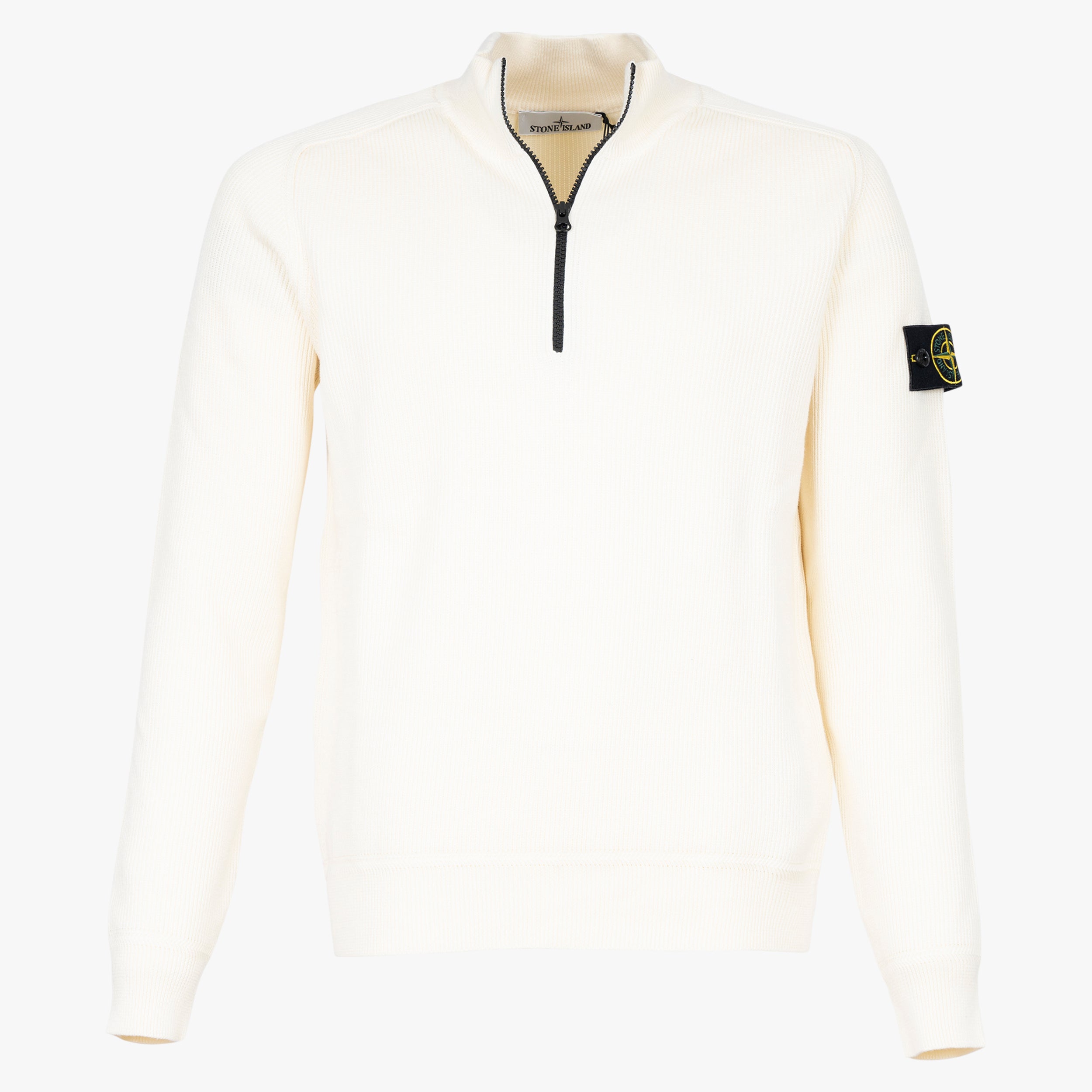 Stone Island Gebreide Trui met Rits Crème | Soft Organic Cotton