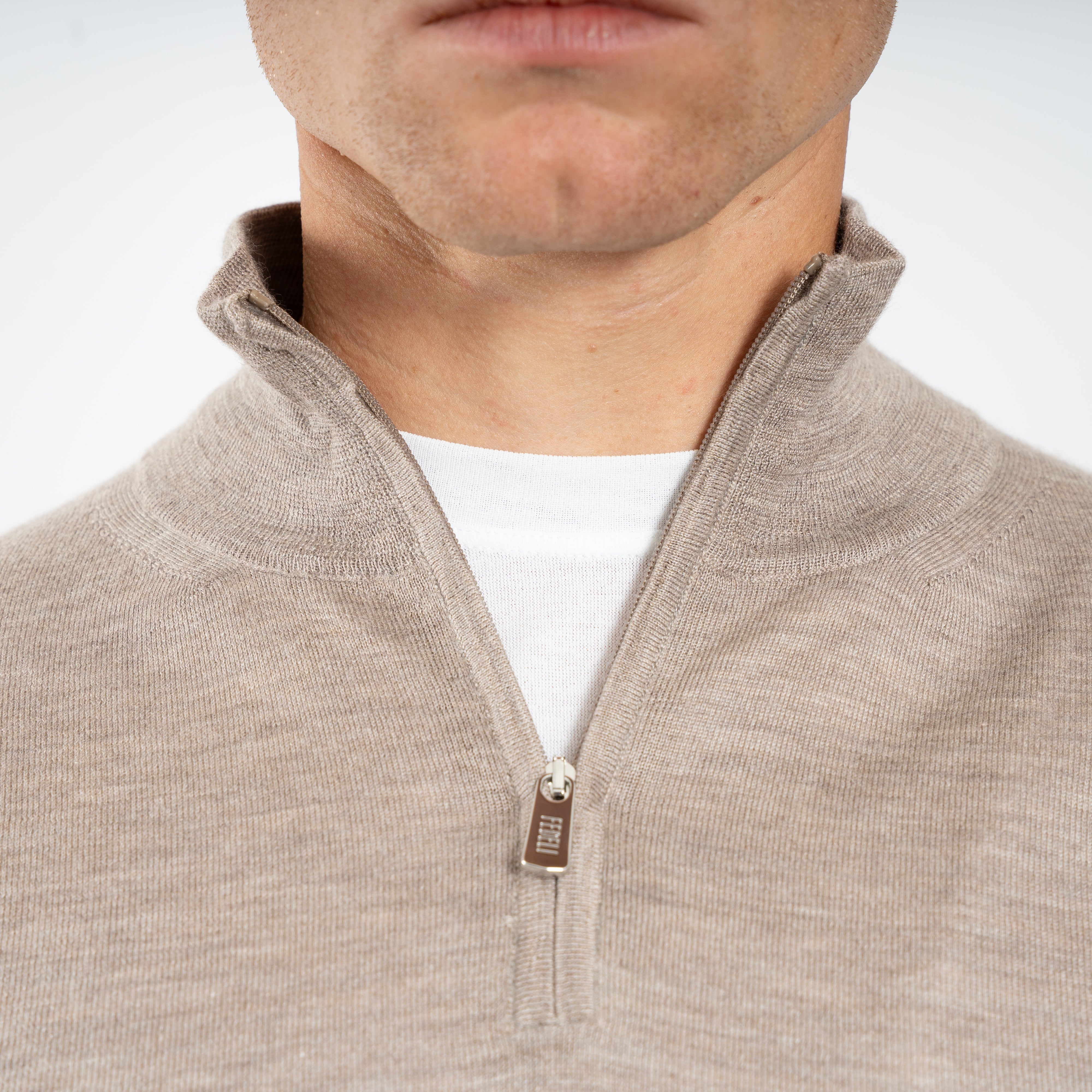 Fedeli Gebreide Half-Zip Trui Beige | Favonio