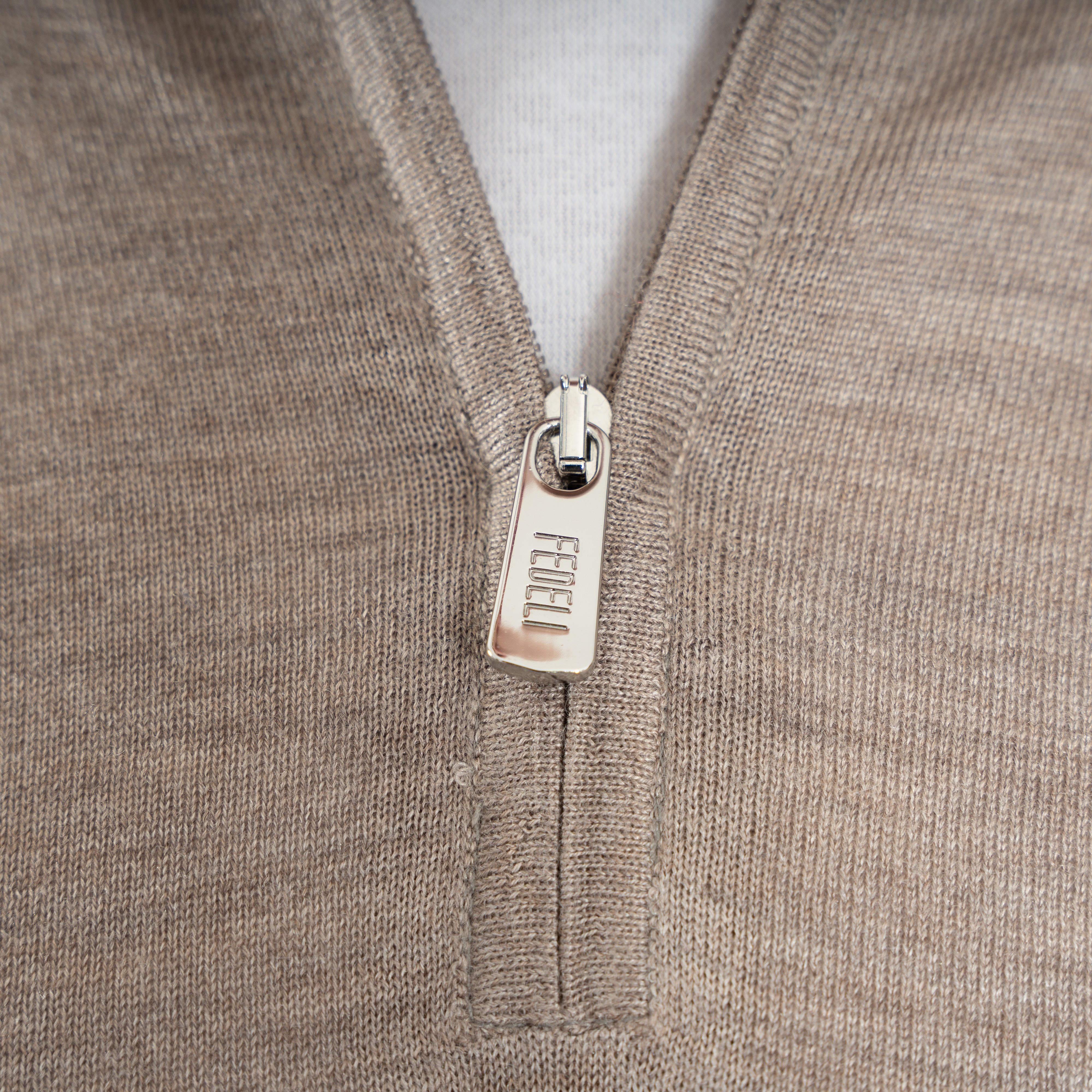 Fedeli Gebreide Half-Zip Trui Beige | Favonio