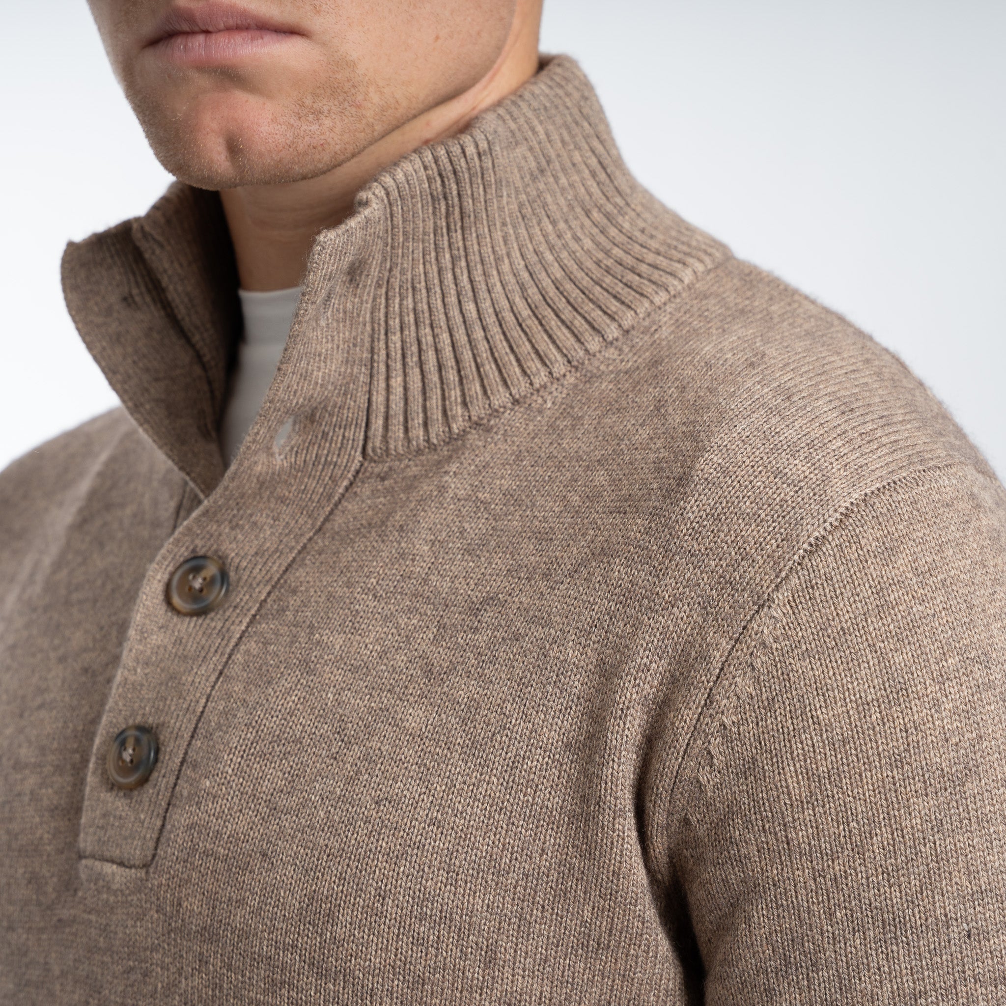 SEVEN DIALS Gebreide Trui met Knopenlijst Taupe | Seeley