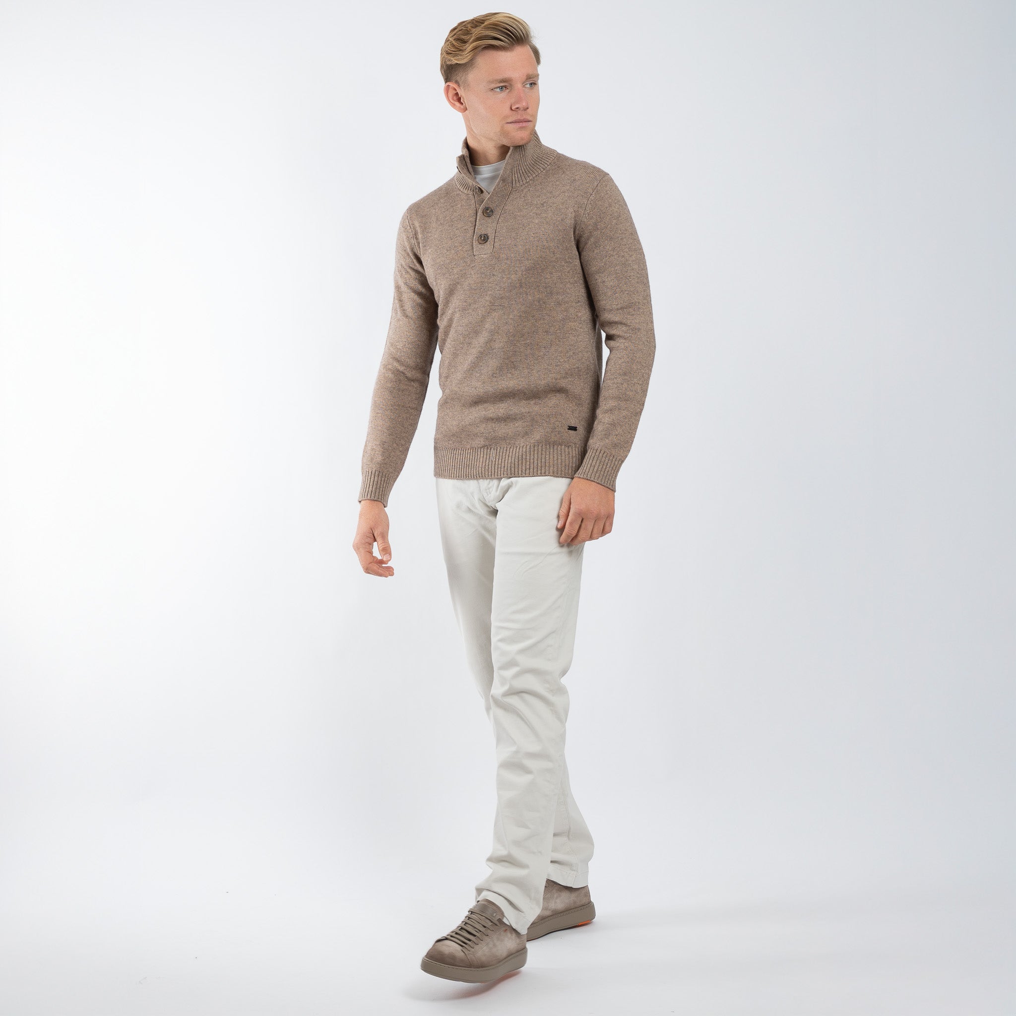 SEVEN DIALS Gebreide Trui met Knopenlijst Taupe | Seeley
