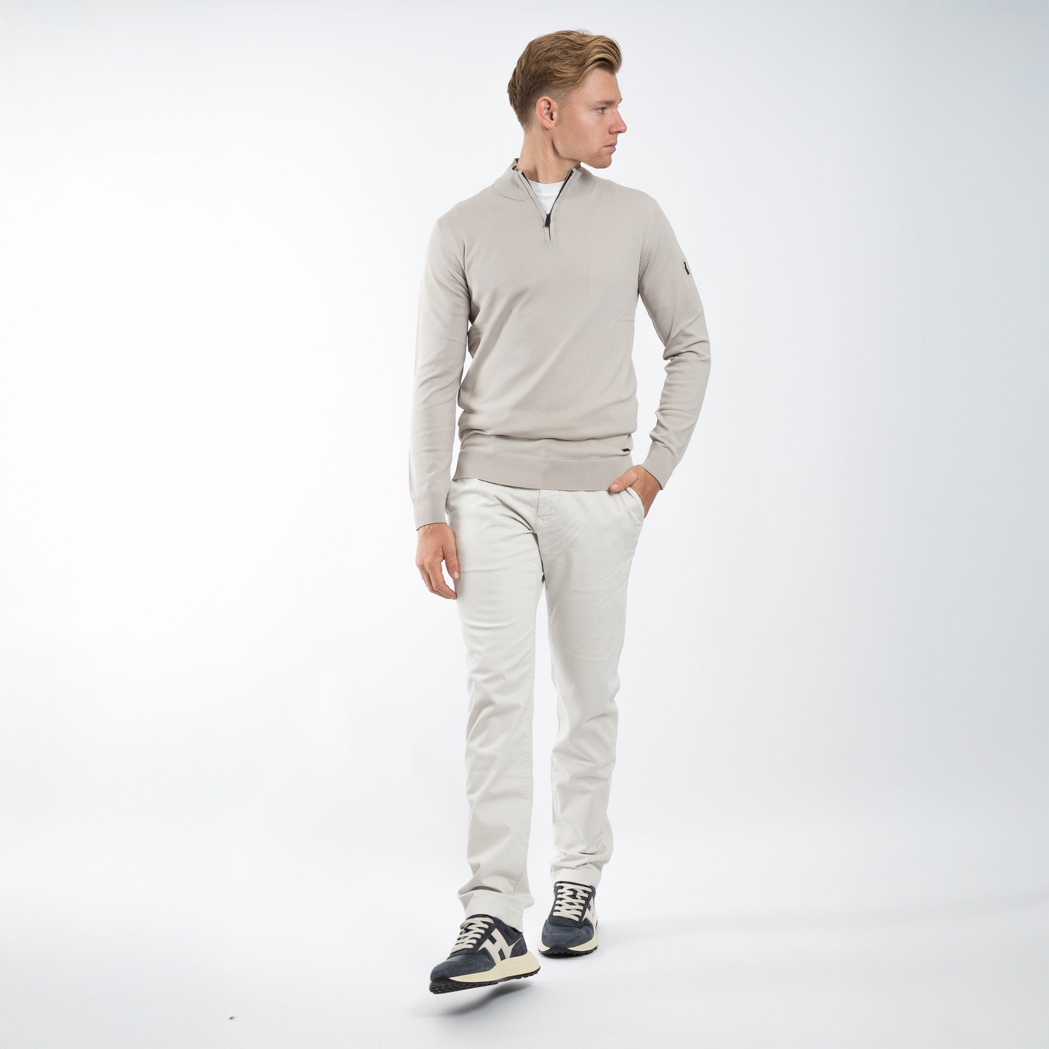 SEVEN DIALS Technische Trui met Rits Ecru | Spike