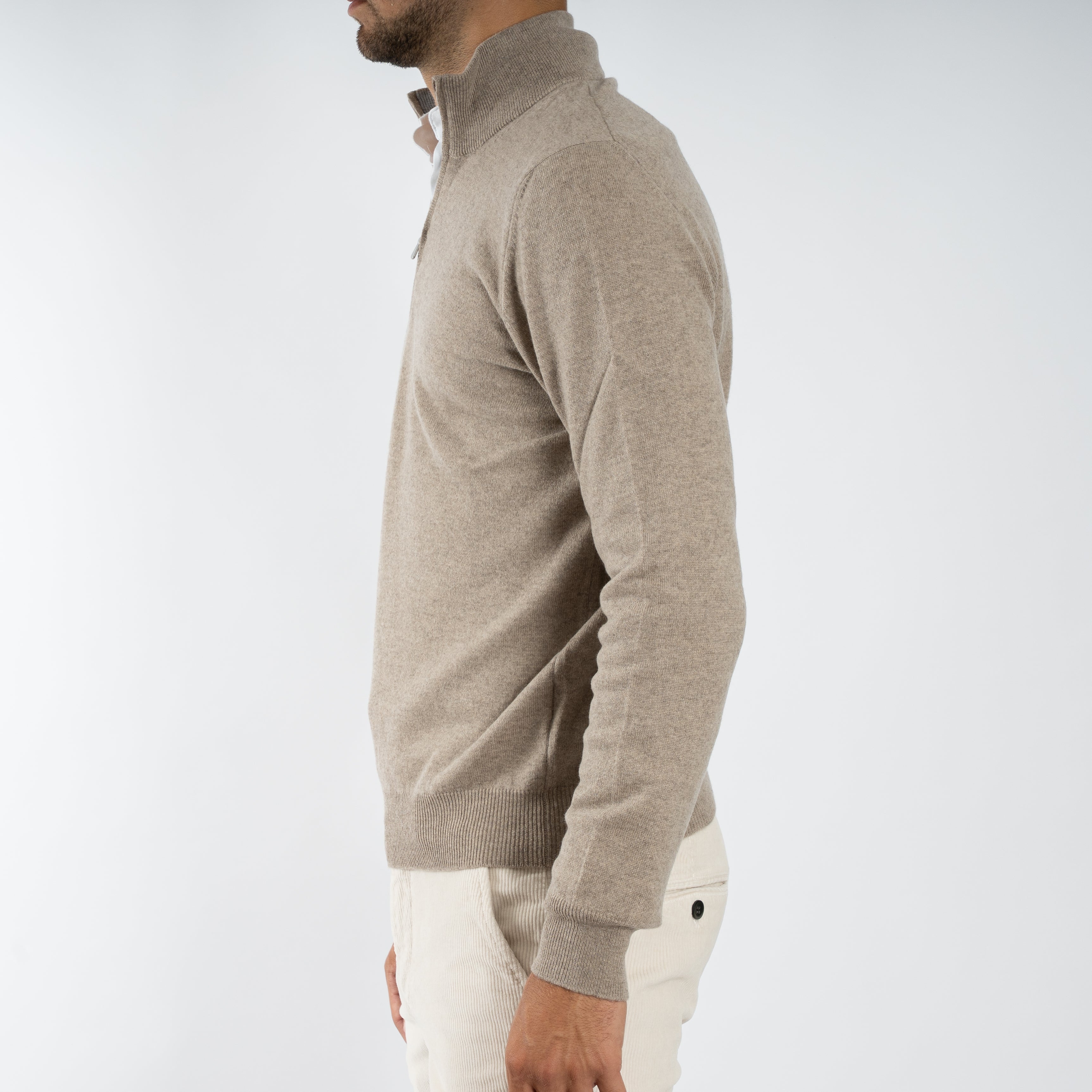 Gran Sasso Gebreide Trui met Rits Beige | Cashmere Lana