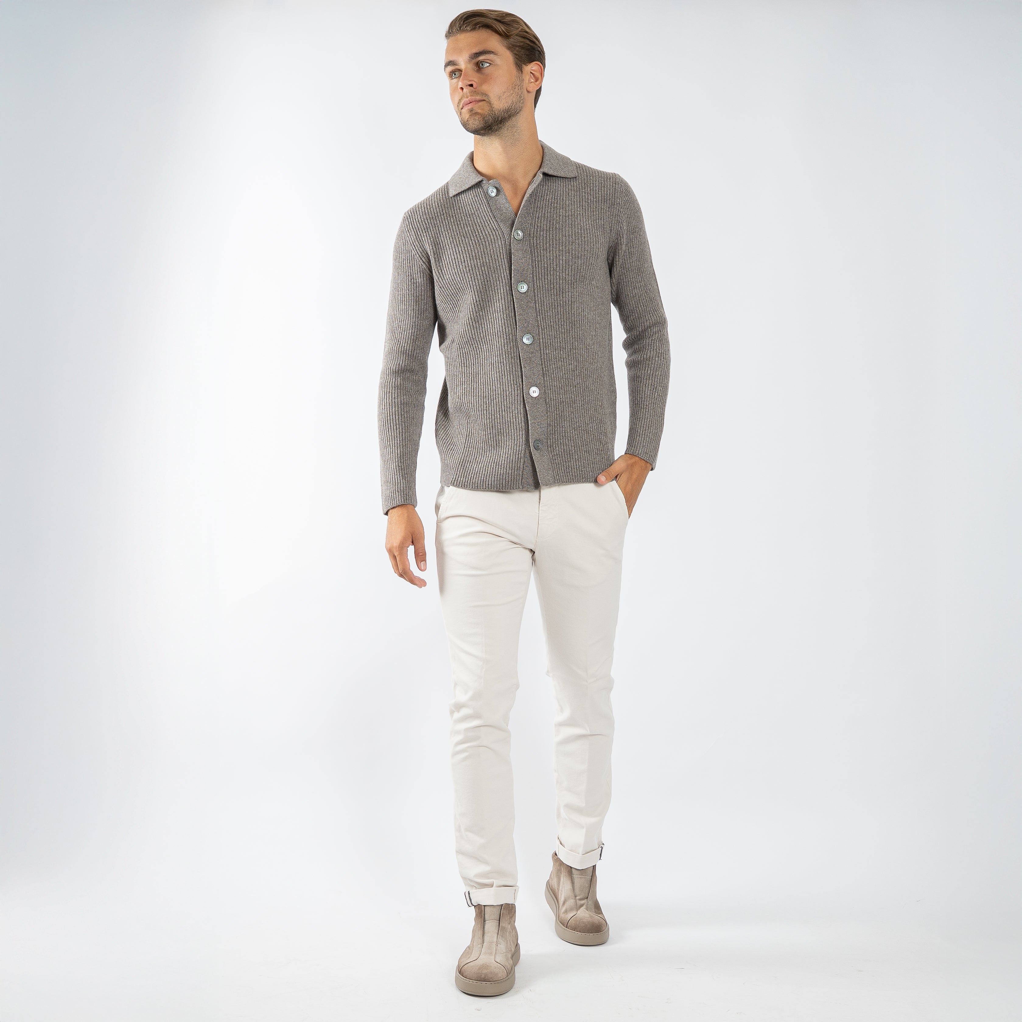 Gran Sasso Gebreid Knoopvest Taupe | Cashmere Lana
