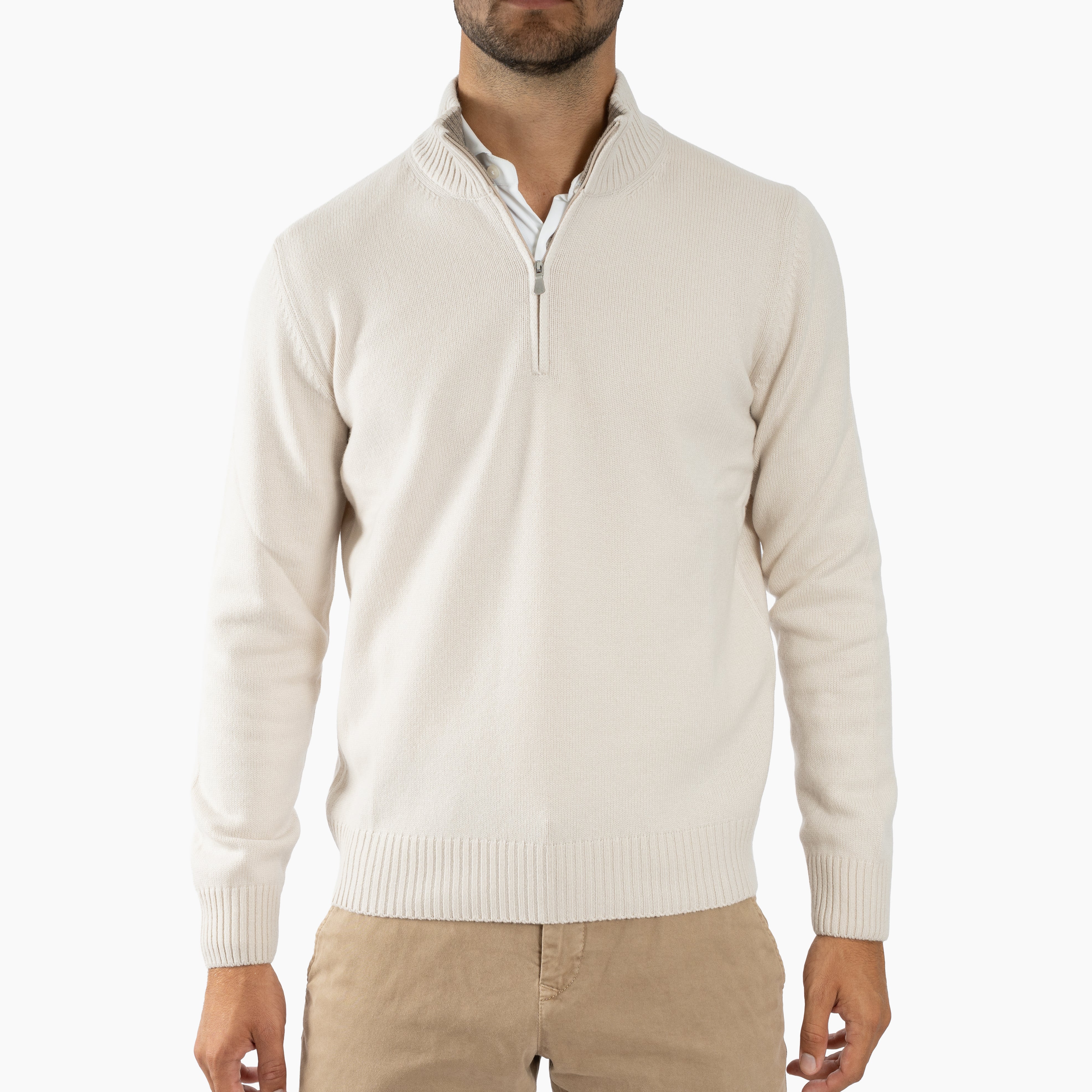 Gran Sasso Gebreide Trui met Rits Off-White | Cashmere Blend