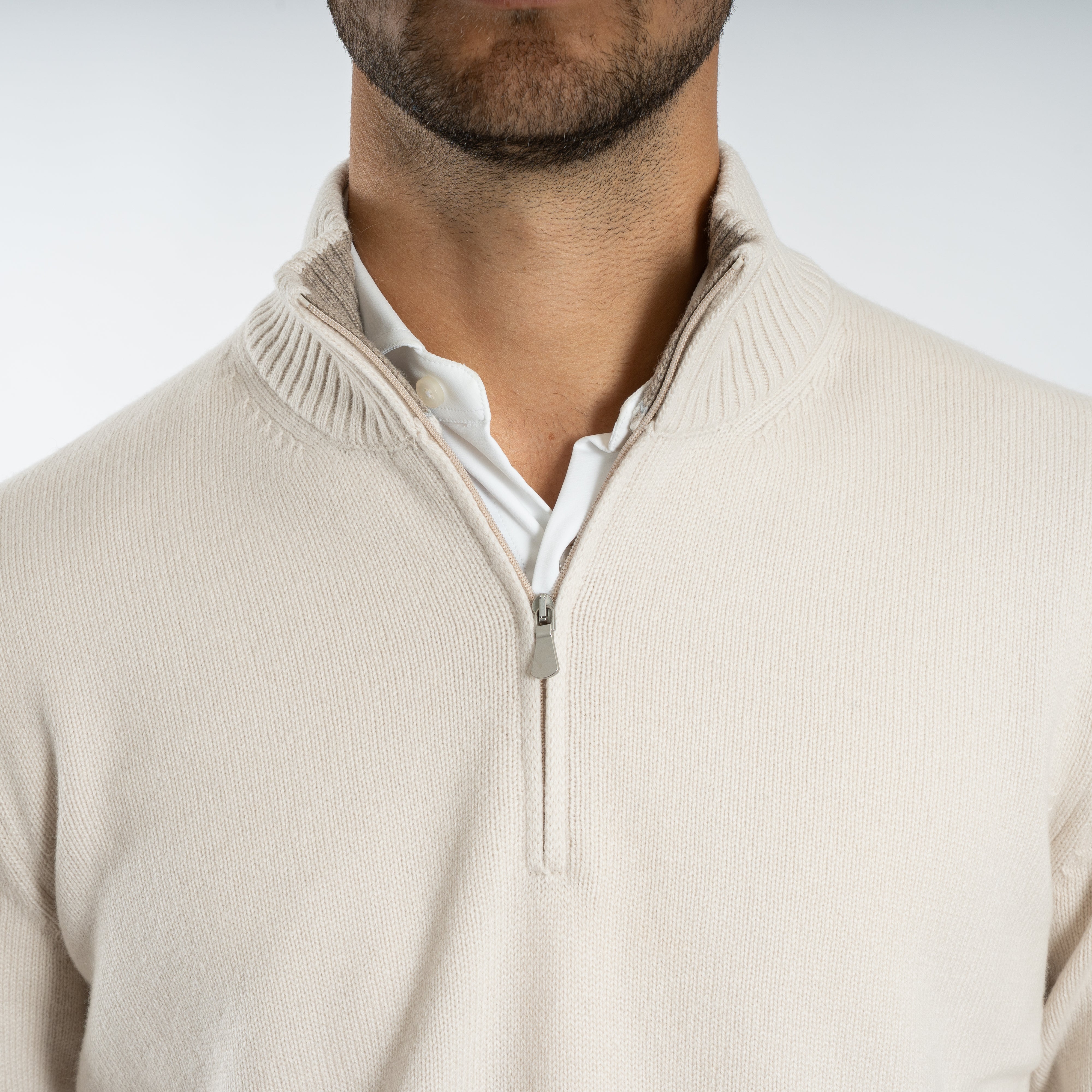 Gran Sasso Gebreide Trui met Rits Off-White | Cashmere Blend