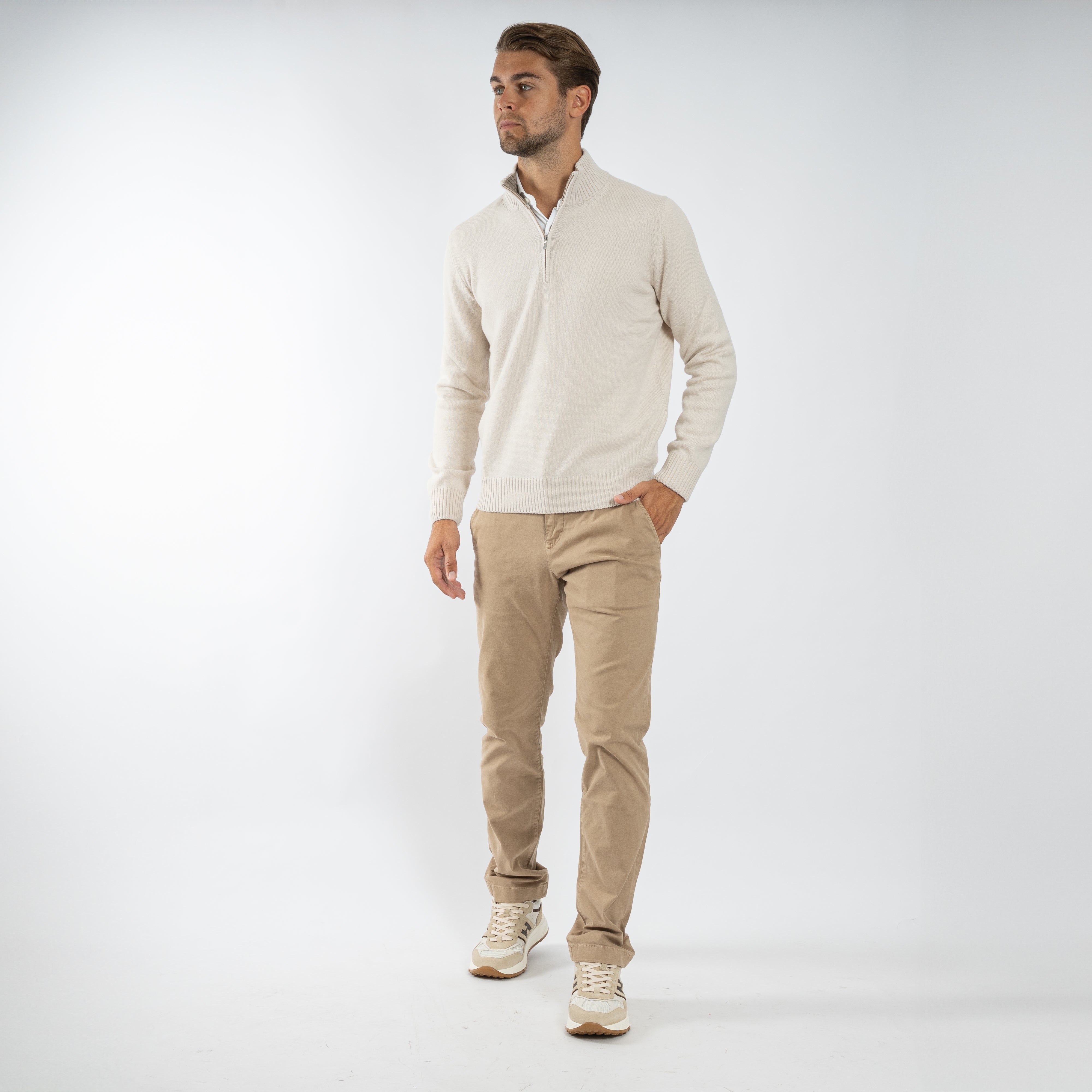 Gran Sasso Gebreide Trui met Rits Off-White | Cashmere Blend