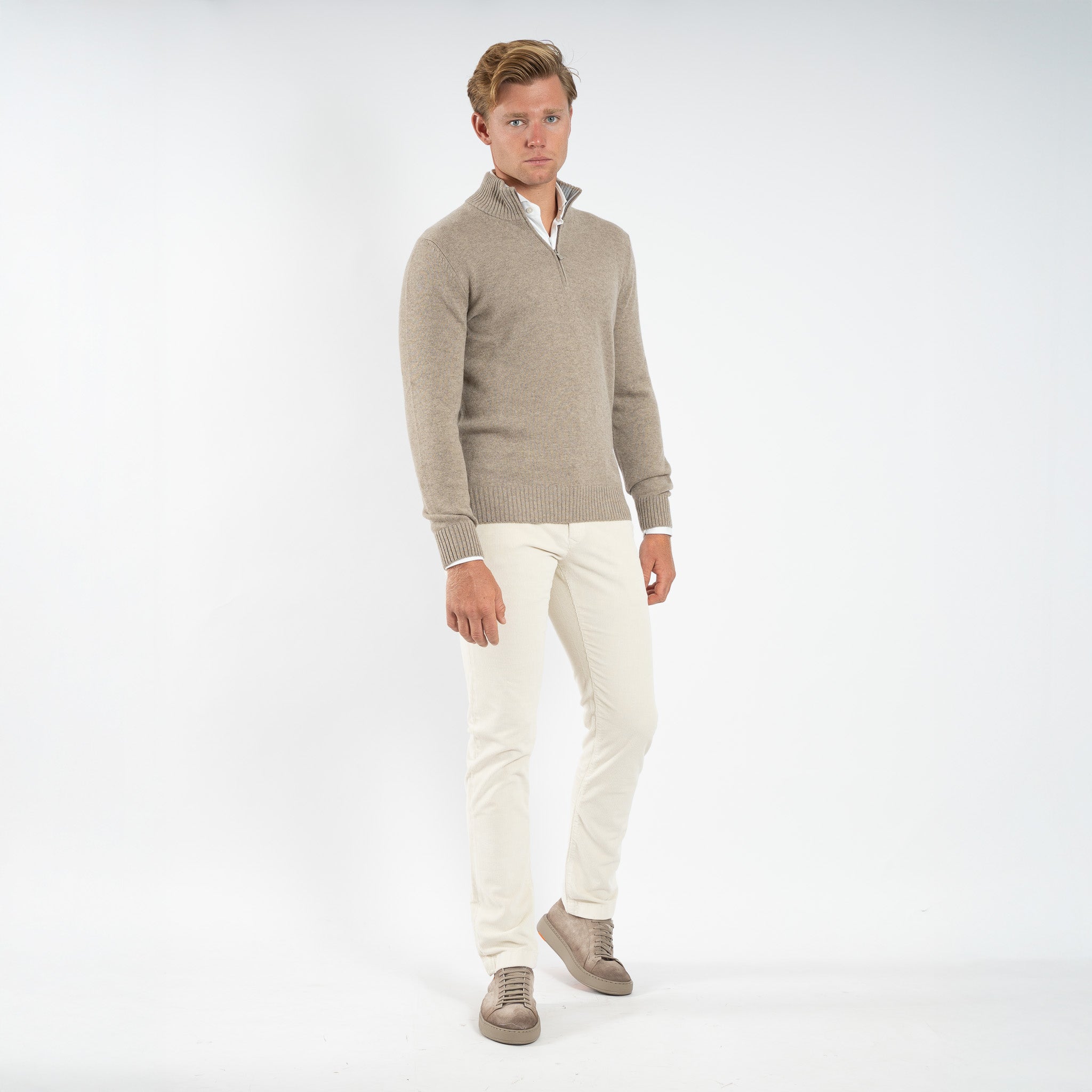 Gran Sasso Gebreide Trui met Rits Beige | Cashmere Blend