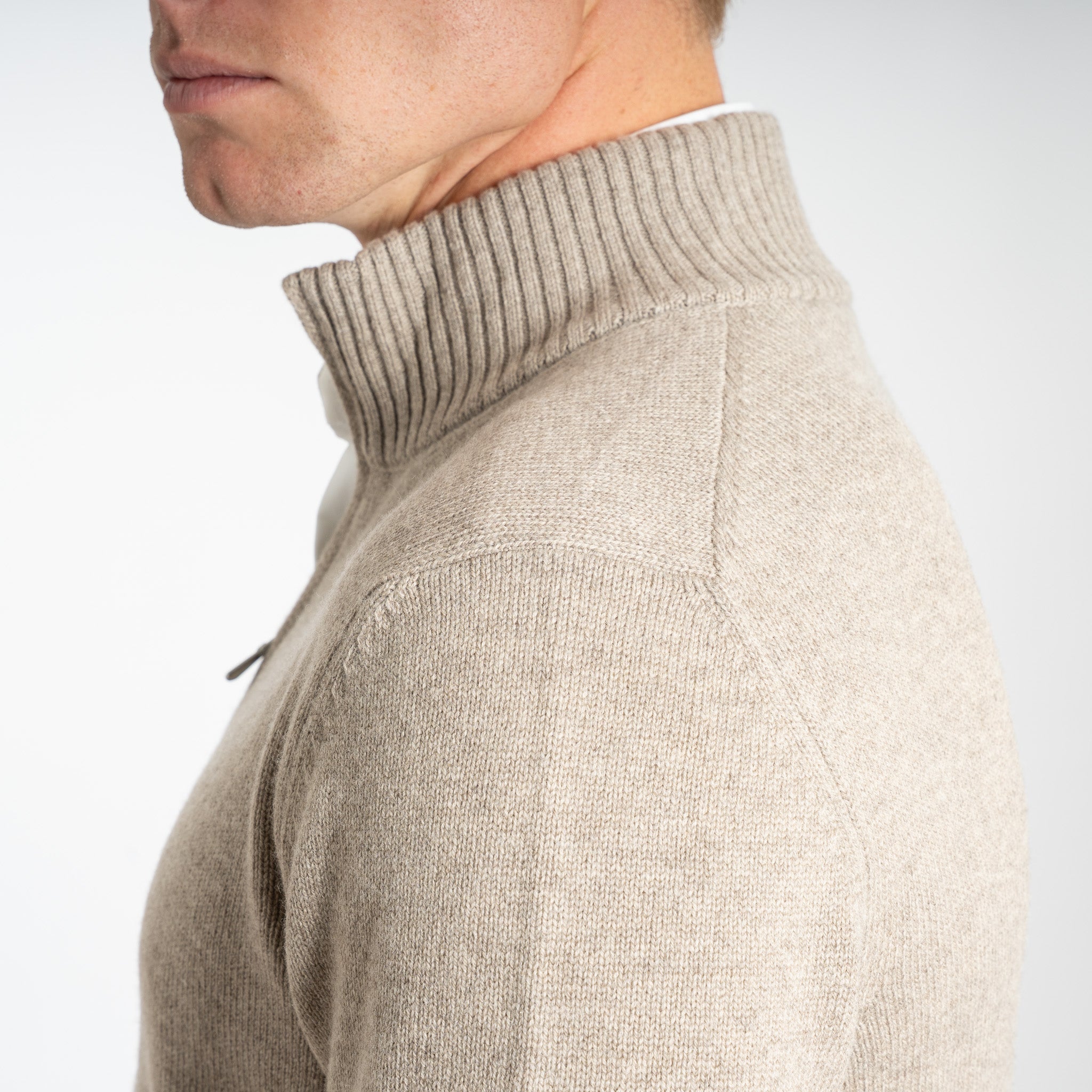 Gran Sasso Gebreide Trui met Rits Beige | Cashmere Blend