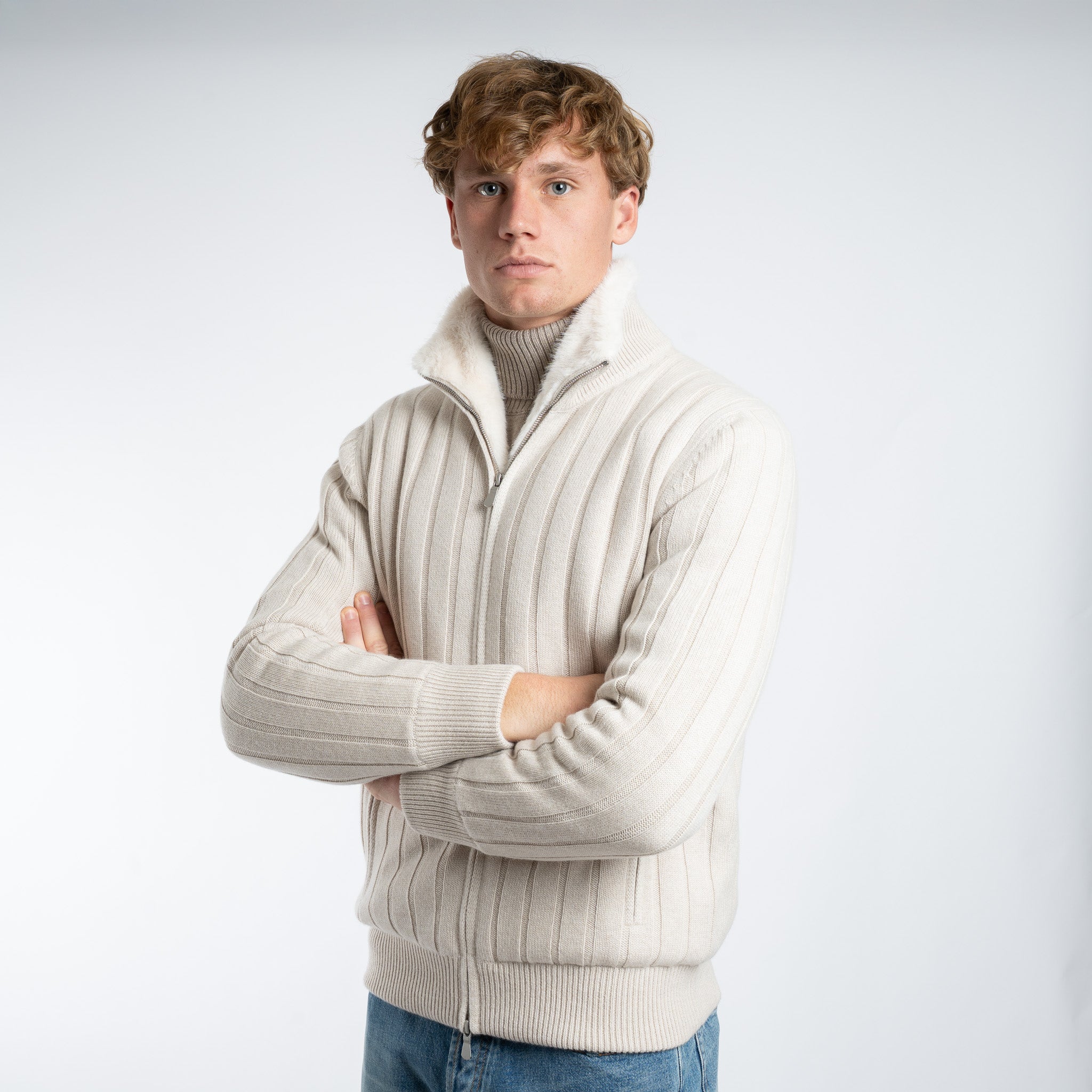 Gran Sasso Vest Beige | Cashmere & Faux Fur