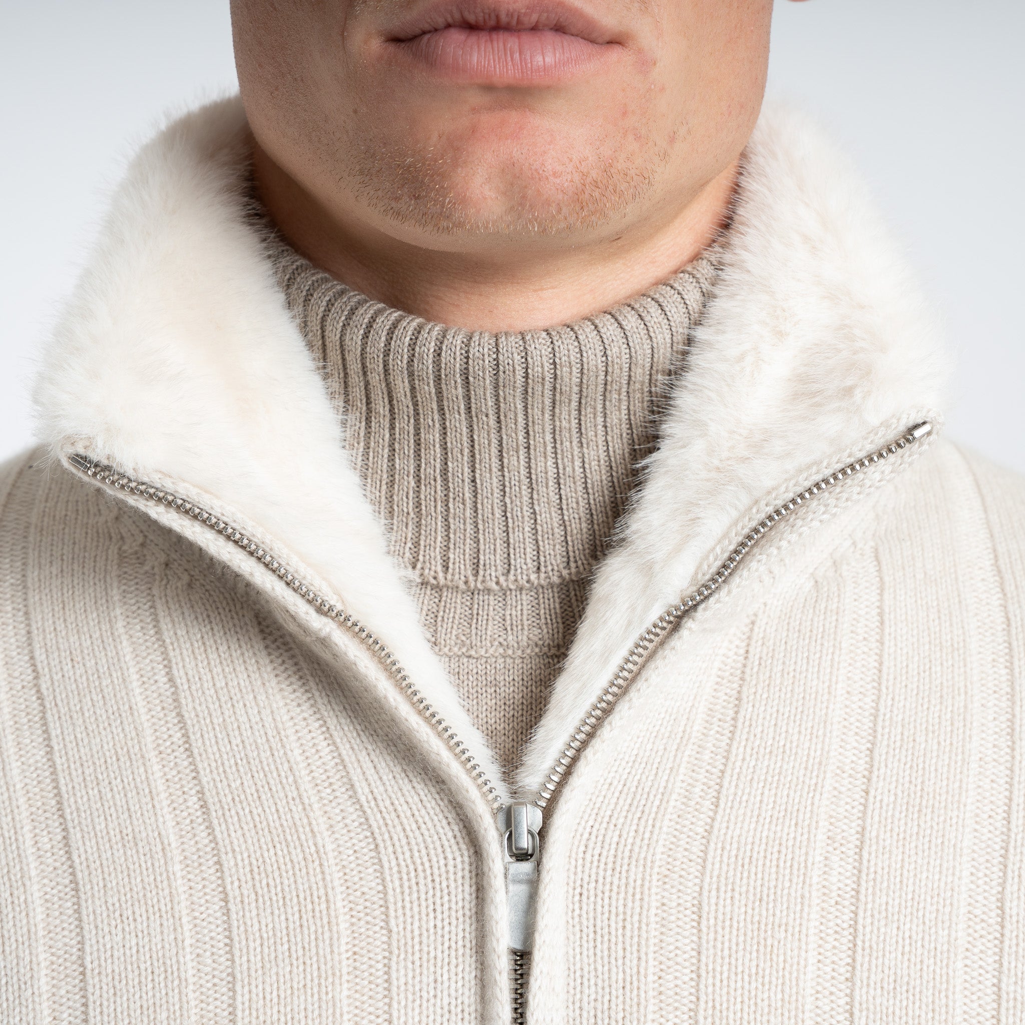 Gran Sasso Vest Beige | Cashmere & Faux Fur
