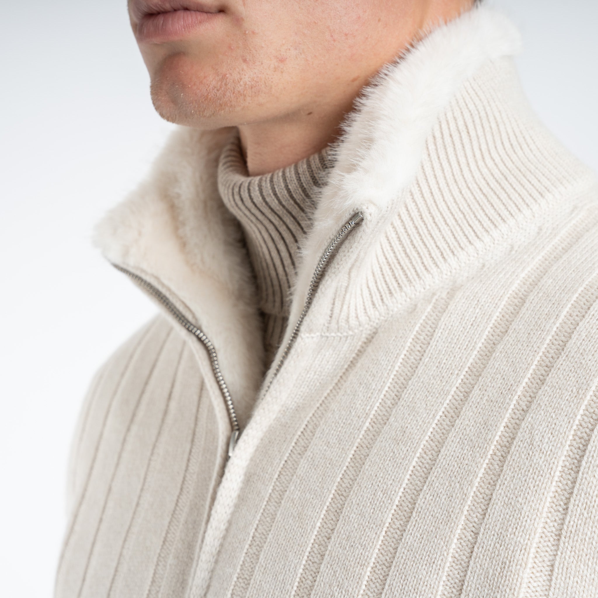 Gran Sasso Vest Beige | Cashmere & Faux Fur